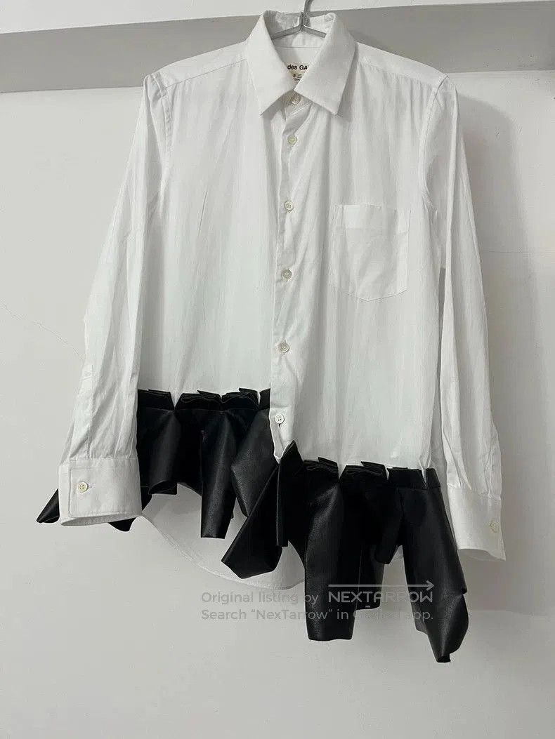 Comme des Garcons White Shirt with Black Leather Ruffle Hem. Size US M / EU 48-50 / 2 - 1 Thumbnail