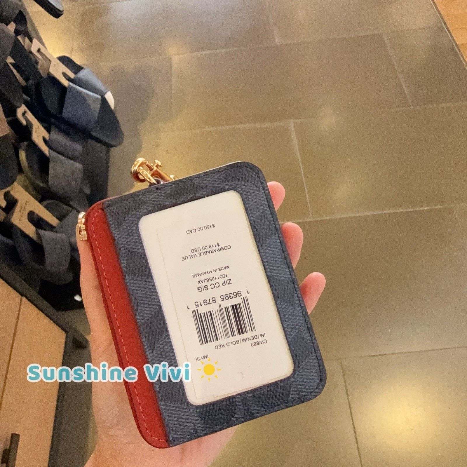 Coach NWT Coach CW883 Zip Card Case Canvas Denim/Bold Red Size ONE SIZE - 3 Thumbnail