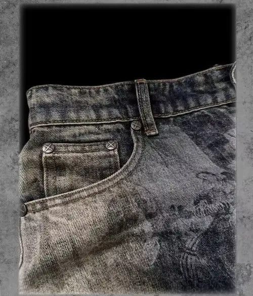 VIBE Heavy wash zippered jeans with bootcut Gods print Size US 34 / EU 50 - 7 Thumbnail