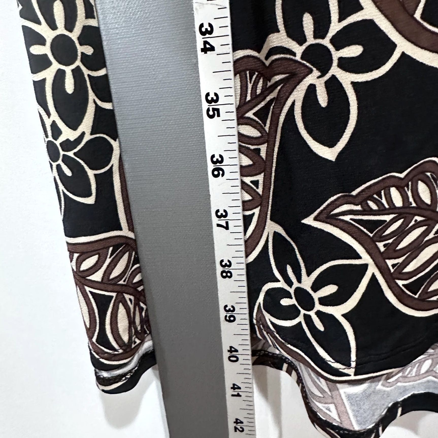 Vintage VINTAGE Perceptions Dress 10 Black Brown Leaf Print V-Neck Beaded Waist Whimsigoth Midi Dress Women Medium Black Size L / US 10 / IT 46 - 4 Thumbnail