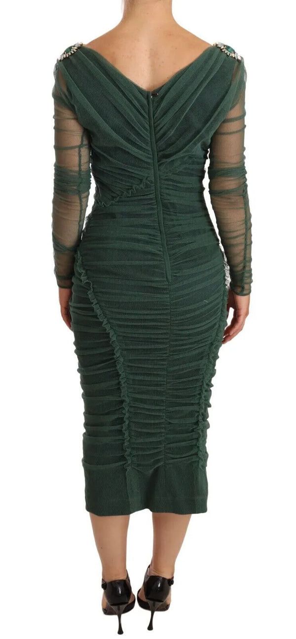 Dolce & Gabbana o1y0825 V-Neck Midi Dress in Dark Green Size XS / US 0-2 / IT 36-38 - 4 Thumbnail