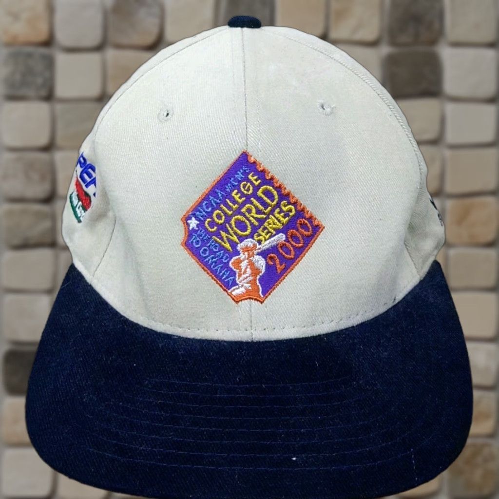 New Era VINTAGE New Era College World Series Logo Hat - "The Road to Omaha" - Adjustable Beige 100% Cotton Men Baseball Cap Size ONE SIZE - 1 Thumbnail