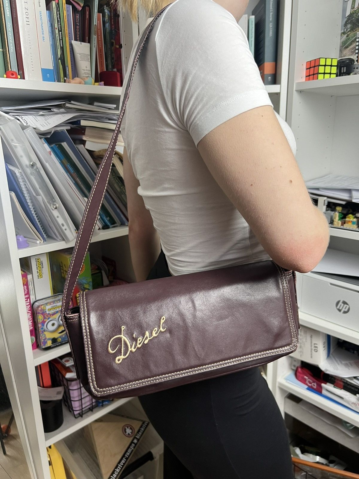 image of Avant Garde x Diesel Vintage Y2K Diesel Spare Parts Leather Handbag 00S 90's in Burgandy, Women's