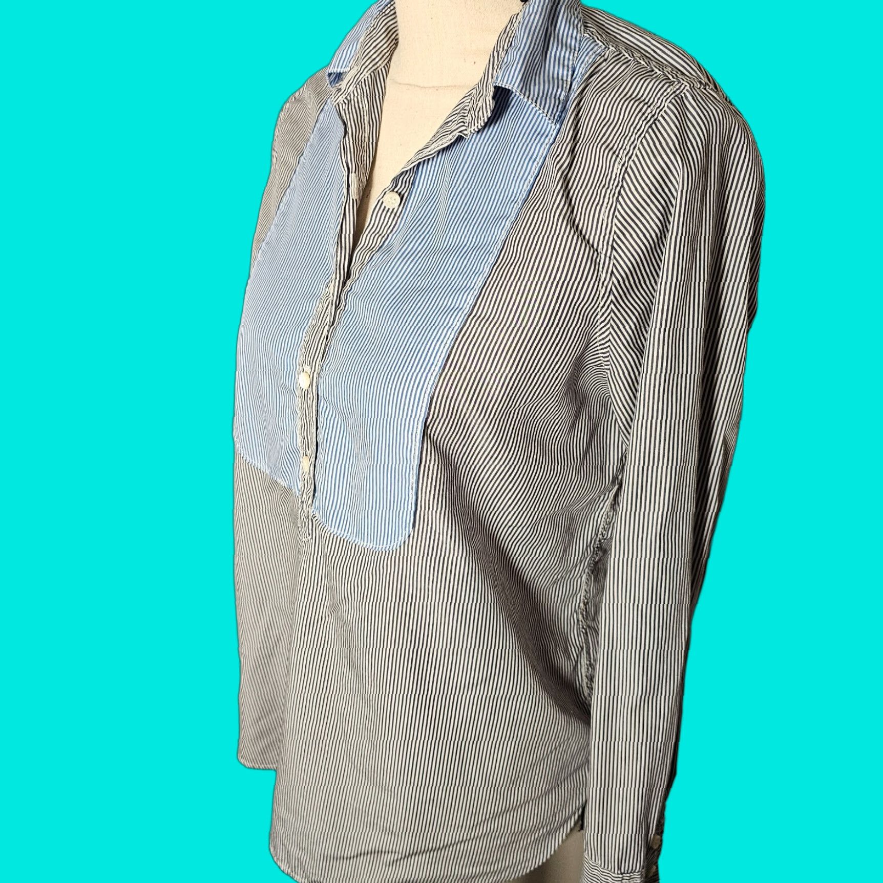 J.Crew J Crew Shirt Women's 2 Black Stripe Long Sleeve 1/2 Button Up Blouse Two Tone Size XS / US 0-2 / IT 36-38 - 1 Thumbnail