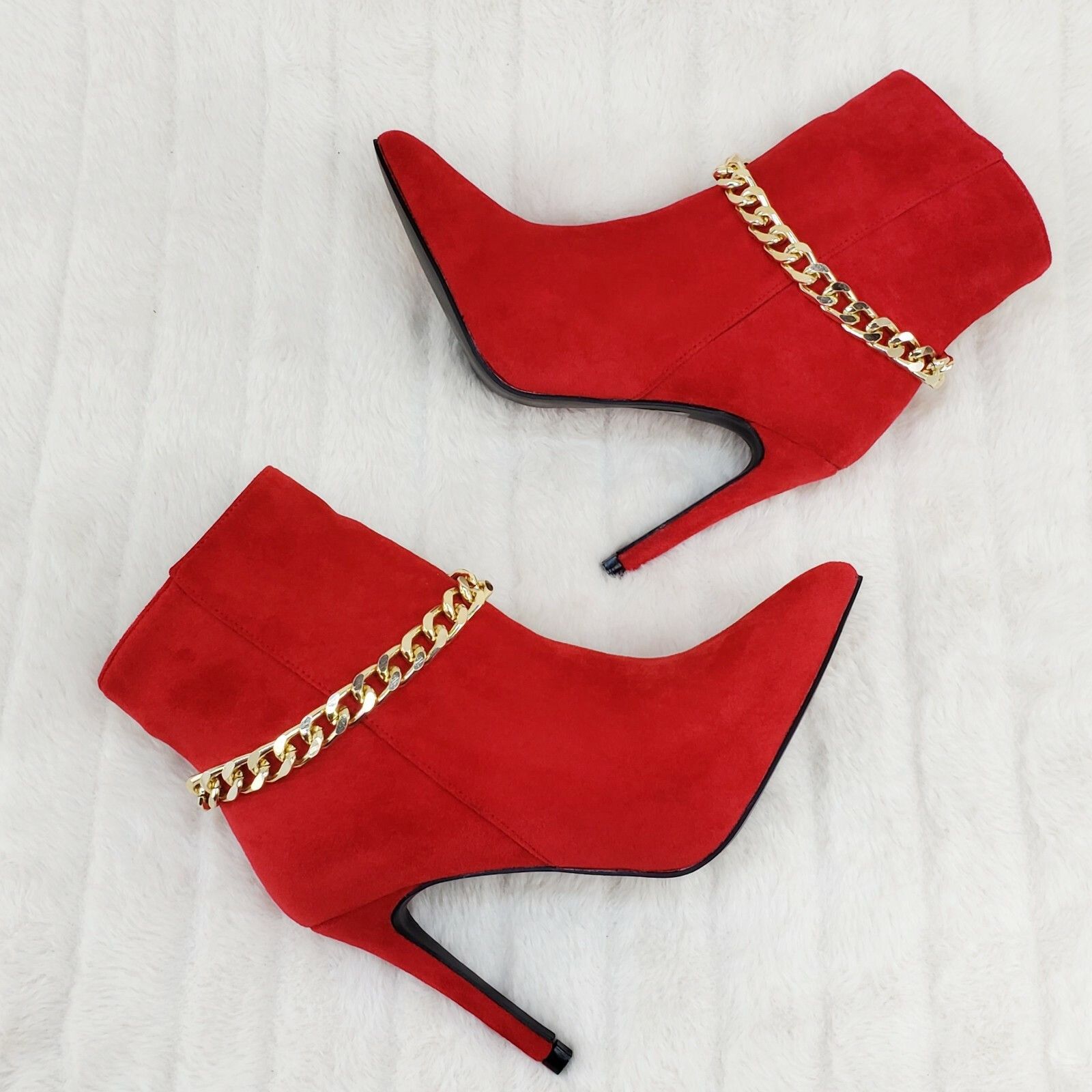 Other Crave Red FX Suede & Chain Sexy Pointy Toe 4" Stiletto High Size US 11 / IT 41 - 2 Thumbnail
