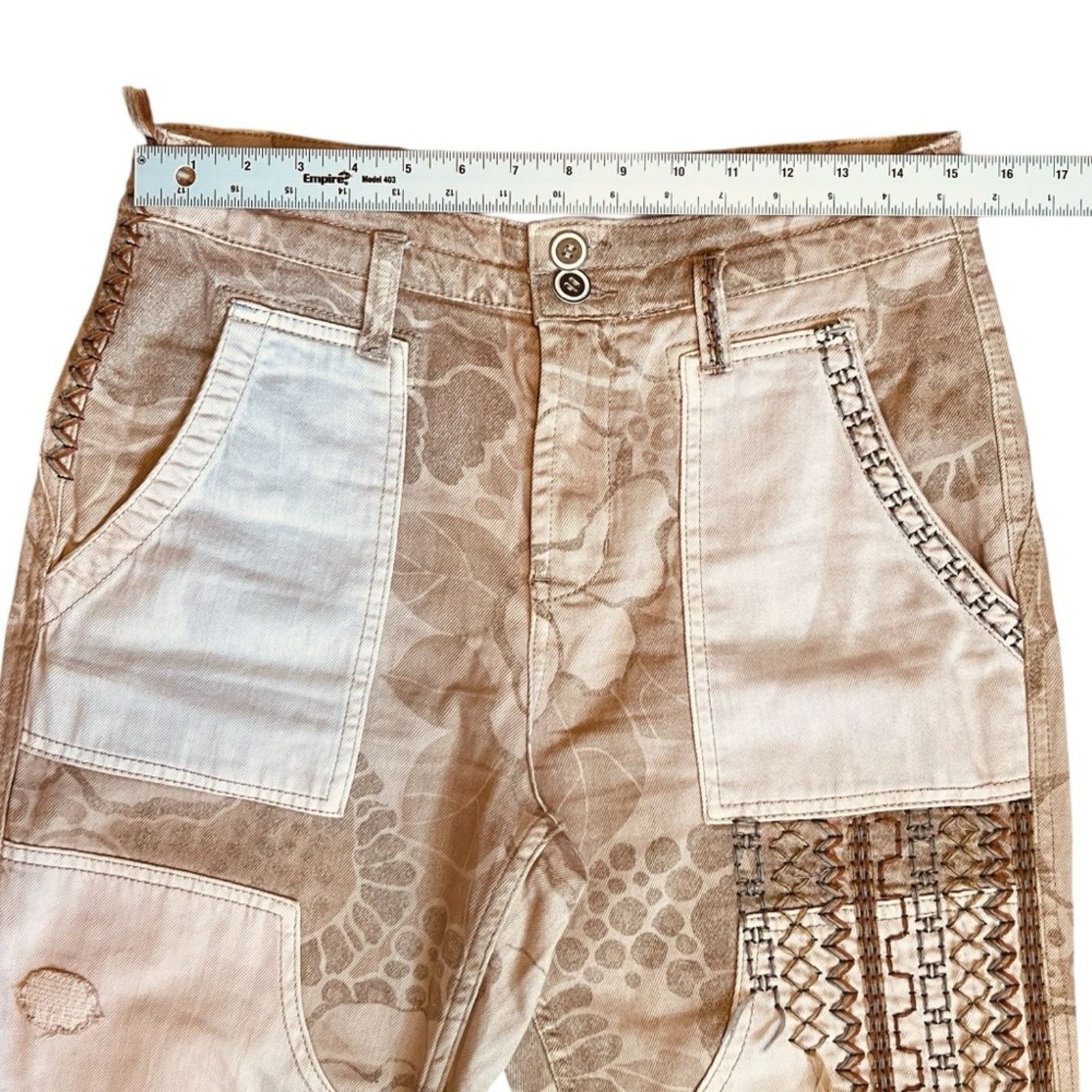 Anthropologie Pilcro Anthropologie Sz 29 Tan Patchwork Embroidered Pants Size 29" - 13 Thumbnail