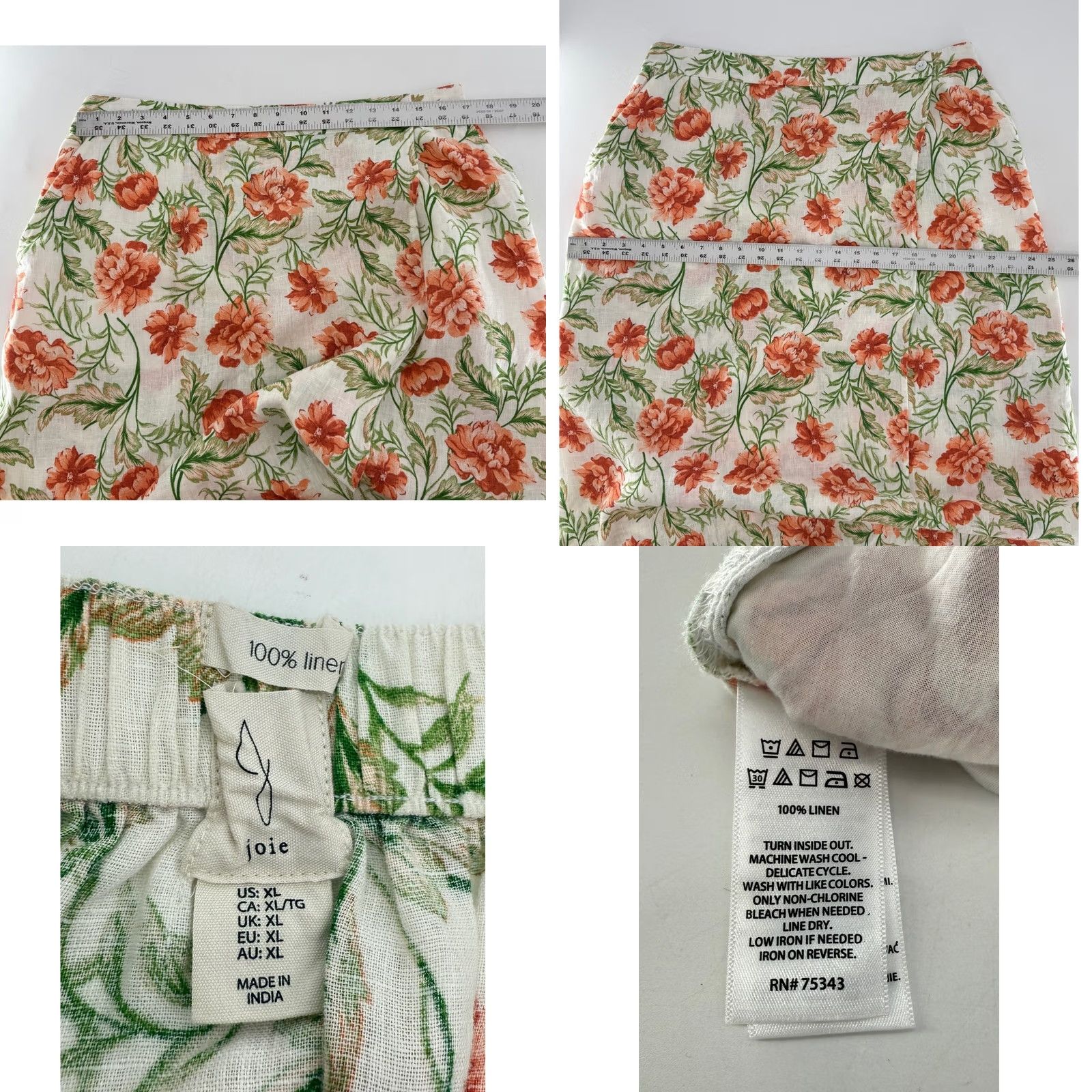 Joie VINTAGE Joie Skirt, Linen, Midi, Floral, White, XL, Pockets, Wrap, Bohemian, Coastal, Summer, Womens Size 40" / US 18 - 8 Thumbnail