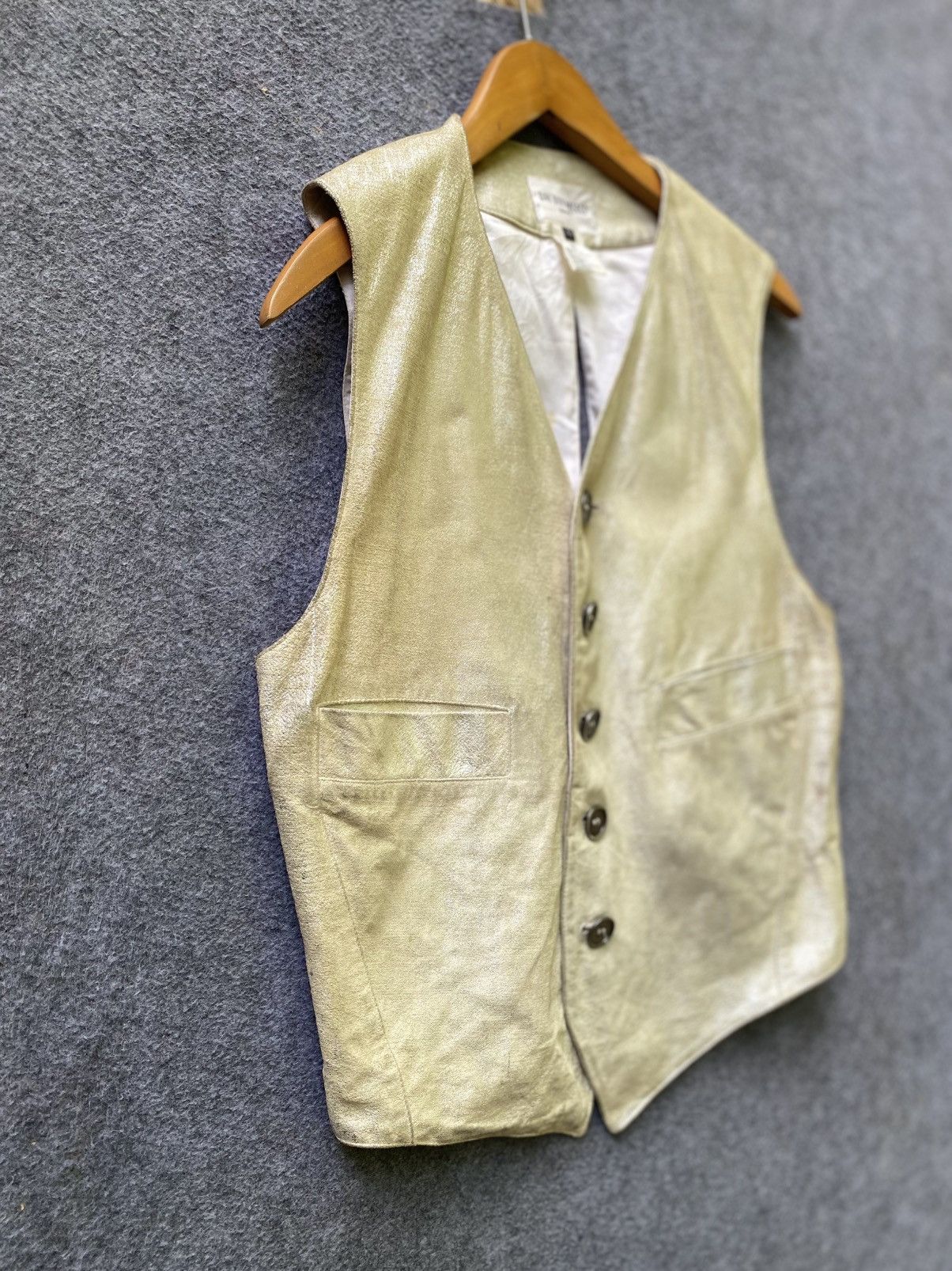 Dirk Bikkembergs Archive Dirk Bikkembergs Hommes Metallic Gold Leather Vest Size 46S - 3 Thumbnail