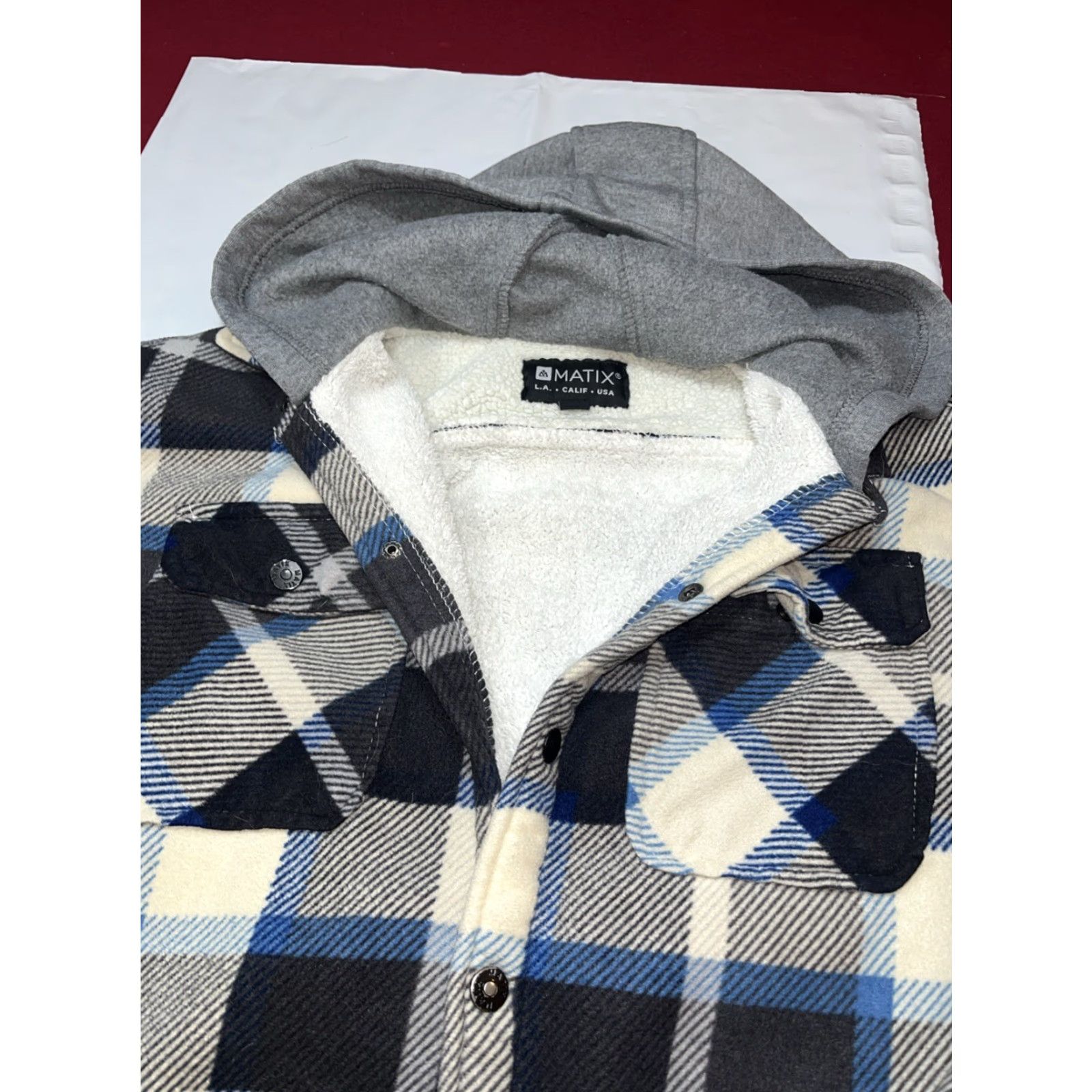 Vintage Matix Shirt Jacket Hooded Lined Plaid Sherpa Gray Hoodie Mens M Size US M / EU 48-50 / 2 - 6 Thumbnail