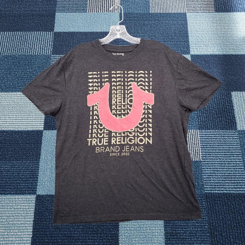 True Religion True Religion Mens T-Shirt L Large Gray AOP Graphic Print Short Sleeve Crew Neck Regular Fit Cotton Polyester Logo Vintage: No Mens Size US L / EU 52-54 / 3 - 1 Thumbnail