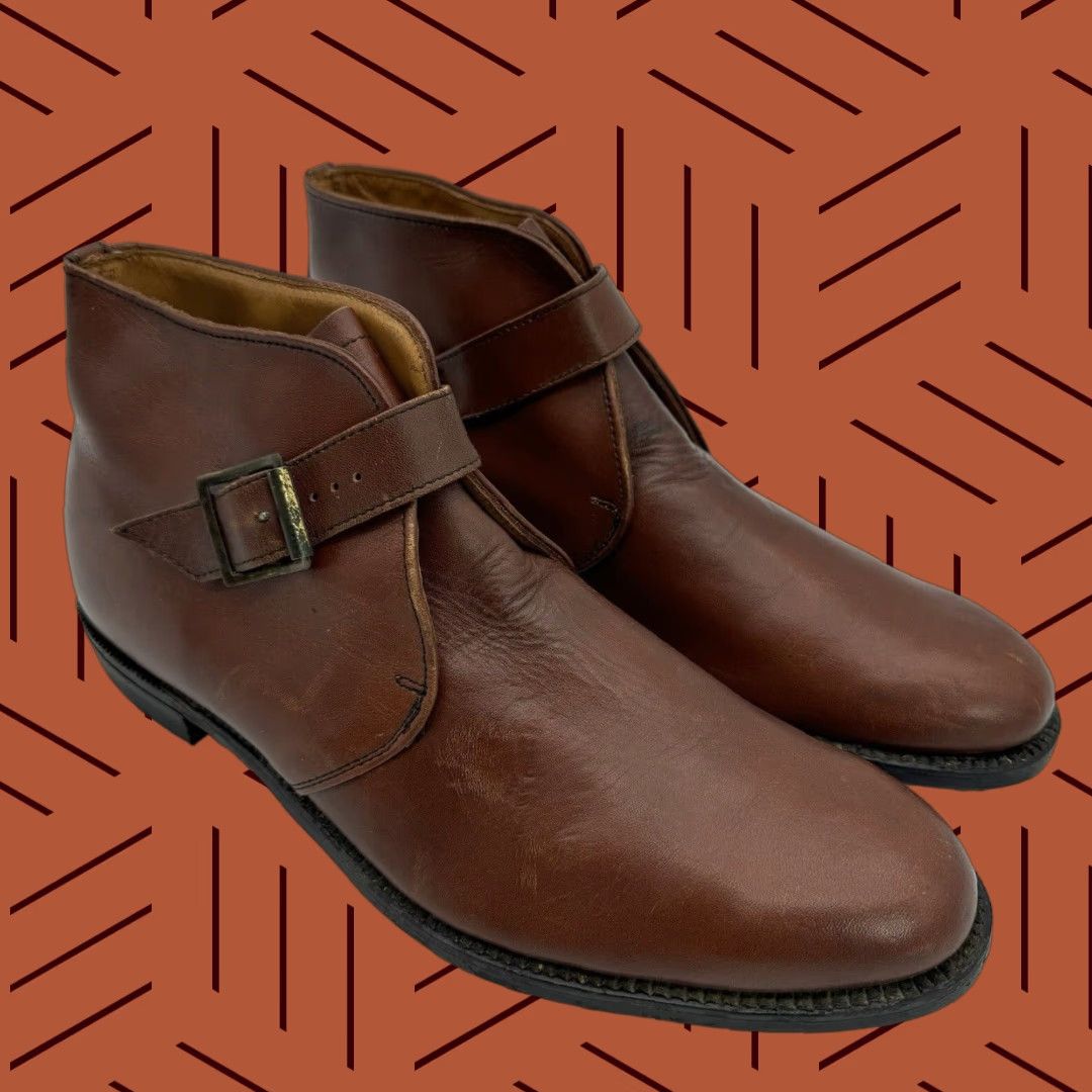 Vintage VINTAGE French Shriner Chukka Monk Boots - Single Strap Leather, 1967, Size US 13, Brown, Buckle Closures, Goodyear Welt, Men's Shoes Size US 13 / EU 46 - 1 Thumbnail