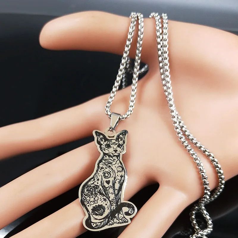 Jewelry Canadian Hairless Sphynx Cat Pendant Necklace Emblem Size ONE SIZE - 2 Thumbnail