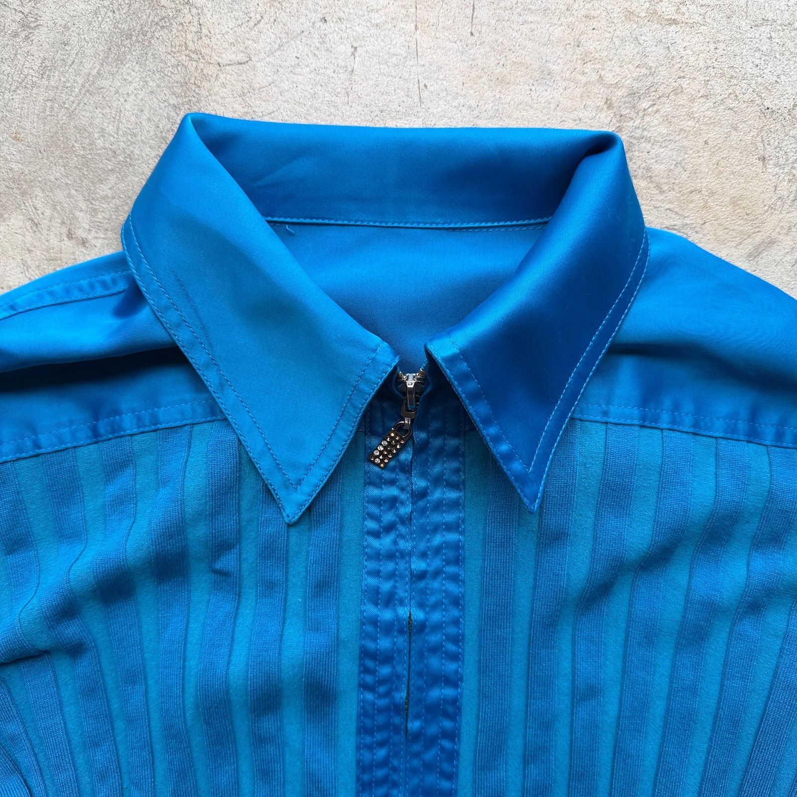 Other Vintage y2k Blue Ribbed Knit Full-Zip Collared Shirt Size L / US 10 / IT 46 - 2 Thumbnail