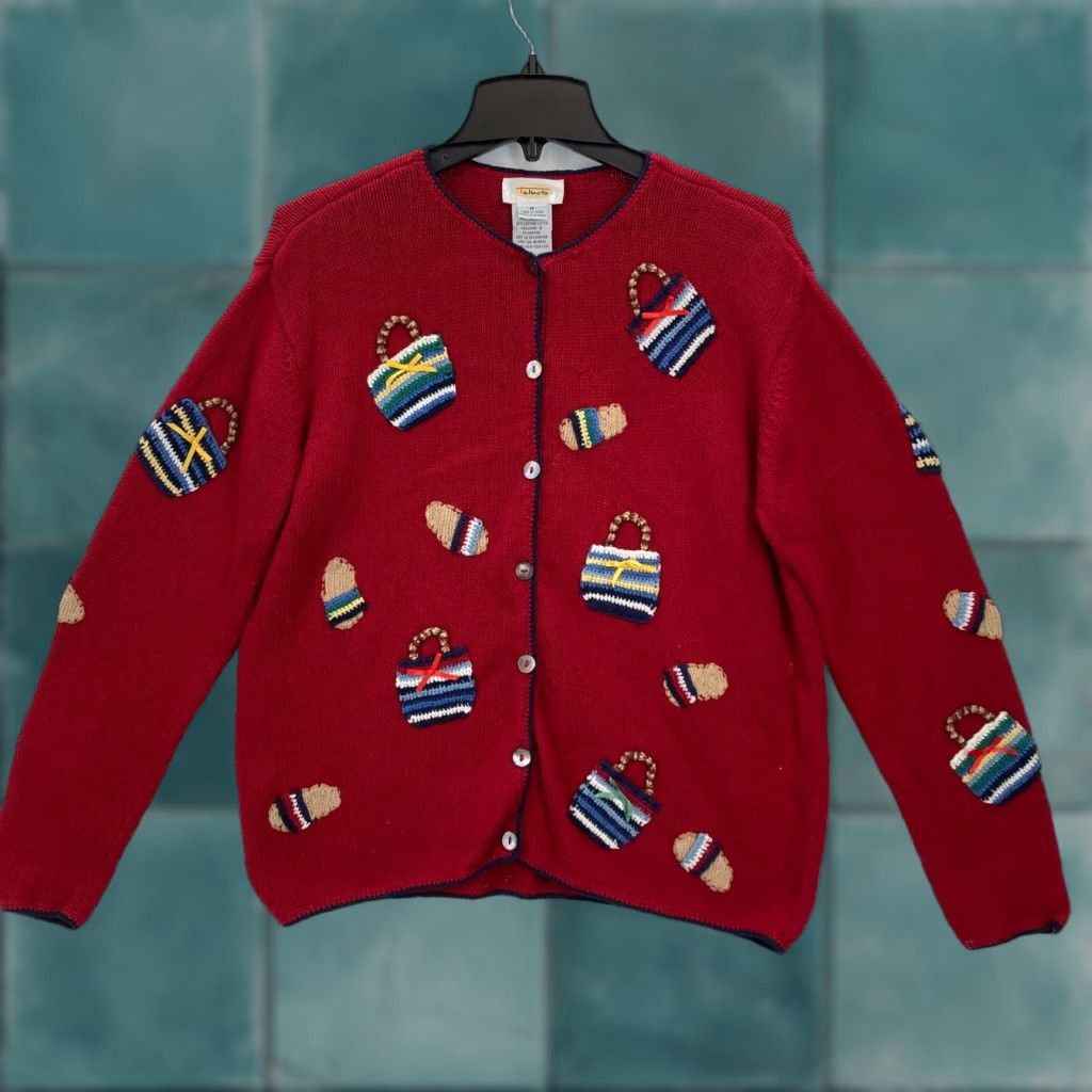 Talbots Talbots Cardigan Women M Red Button Front Sweater Linen Embroidered Summer Nautical Boho Coastal Preppy Size M / US 6-8 / IT 42-44 - 1 Thumbnail