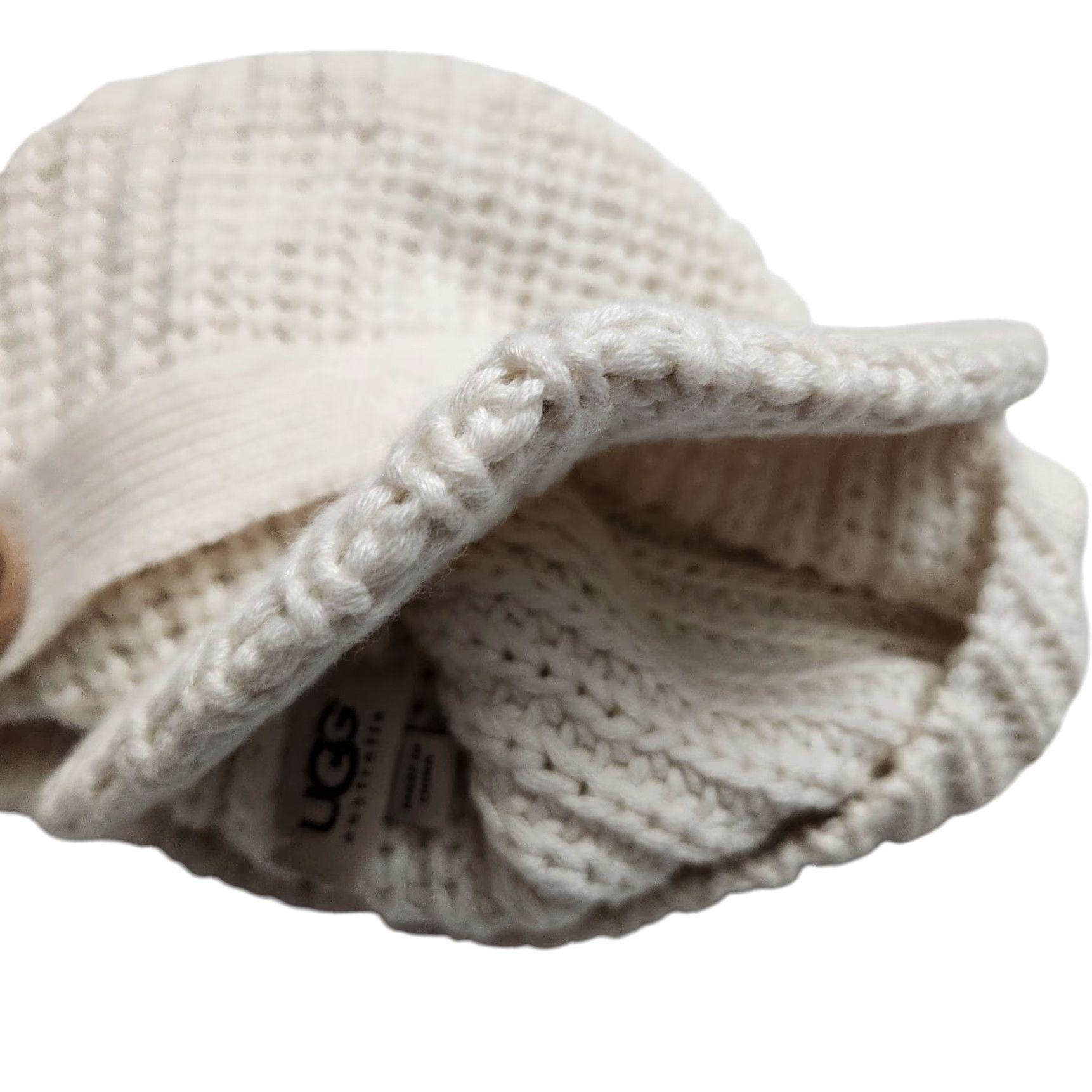 Ugg VINTAGE Y2K UGG Knitted Ivory Peak Cap Hat Women One Size Ivory Cotton Knit Button Size ONE SIZE - 5 Thumbnail