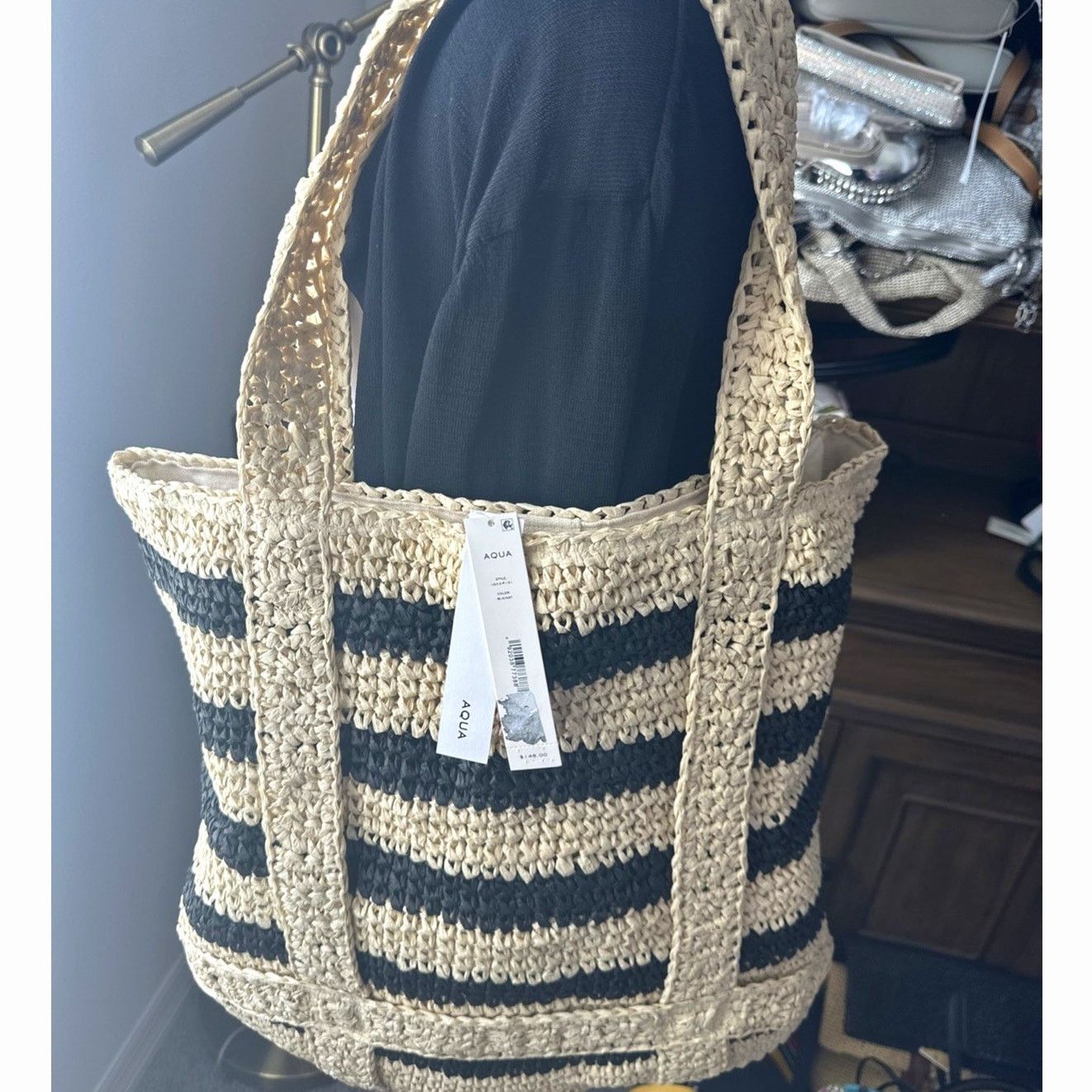 Bloomingdale's Aqua Traveler Toyo Straw Tote Bag - NWT New $148 Retail Size ONE SIZE - 1 Thumbnail