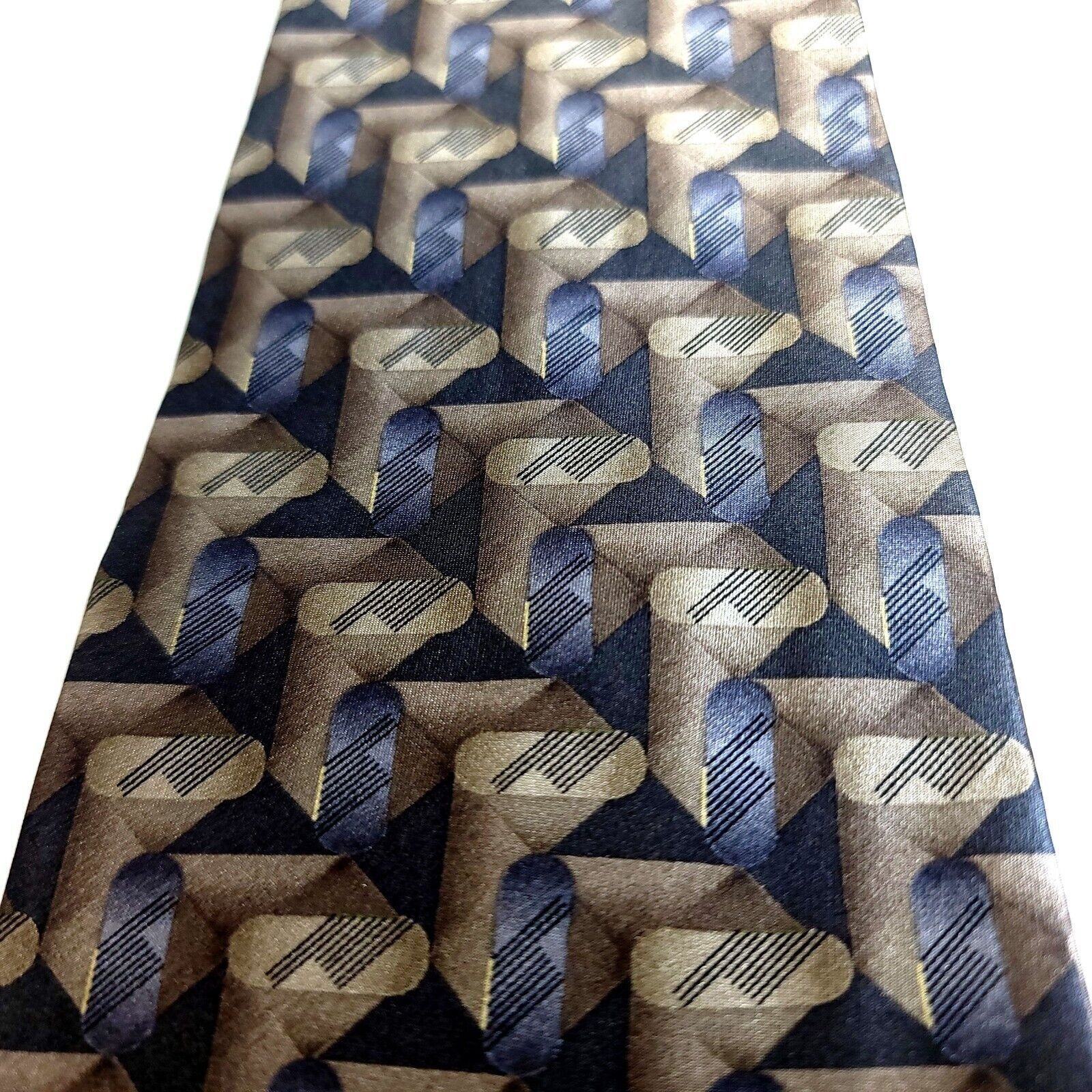 Bill Blass Bill Blass Tan Blue Beige Geometric Abstract Print Short Wid Size ONE SIZE - 2 Thumbnail