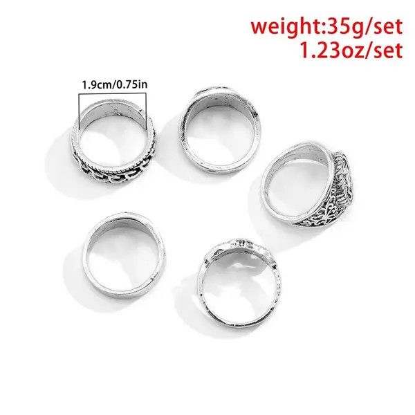 VIBE Ring Set 5 pcs gothic punk rock style Size ONE SIZE - 6 Thumbnail