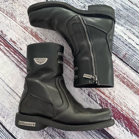 Vintage Milwaukee Black Leather Motorcycle Shifter Boots | Grailed