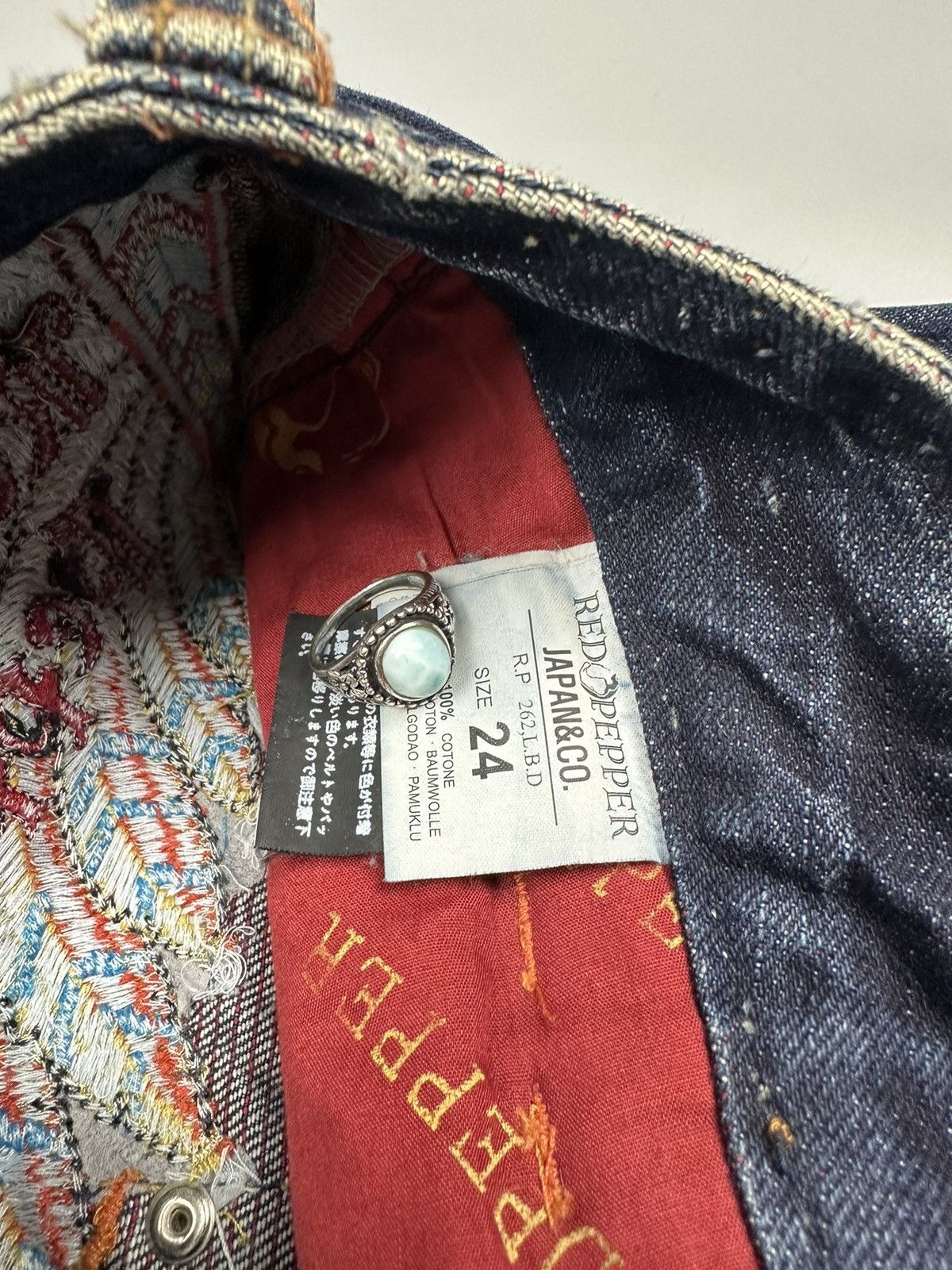 If Six Was Nine × Le Grande Bleu (L.G.B.) 🔥Flared🔥Red Pepper Embroidered Whiskered Flared Denim Size US 27 - 11 Thumbnail