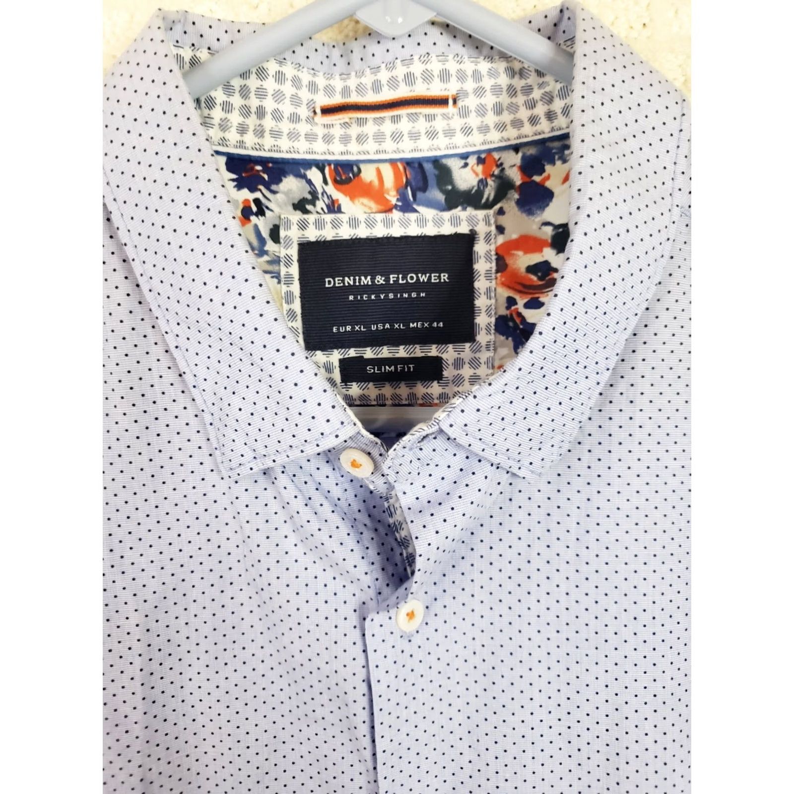 Denime Denim & Flower Shirt XL Blue Polka Dot Slim Fit Lined Short Sleeve Button-Up Men’s Classic Casual (Mens) Size US XL / EU 56 / 4 - 4 Thumbnail