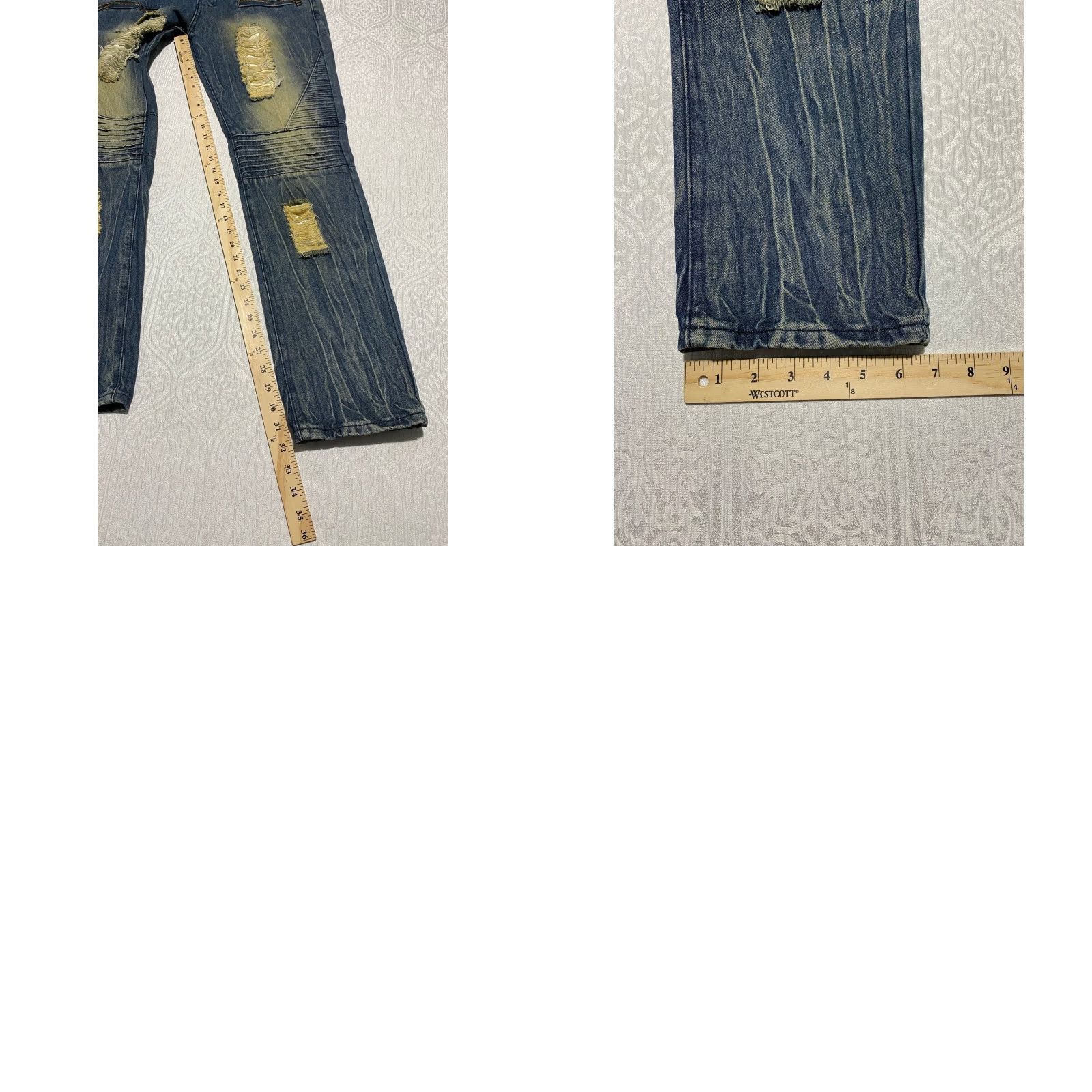 Denime Trillnation Jeans Mens Size 36x32 Blue Denim Distressed Ripped Biker Moto Slim Fit 5-Pocket Denim Pants Size US 36 / EU 52 - 8 Thumbnail