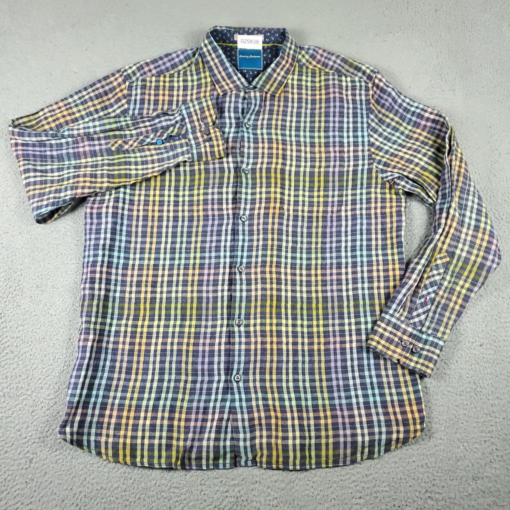 Tommy Bahama Tommy Bahama Shirt Mens XL Blue Yellow Check Linen Button Up Long Sleeve Size US XL / EU 56 / 4 - 2 Thumbnail