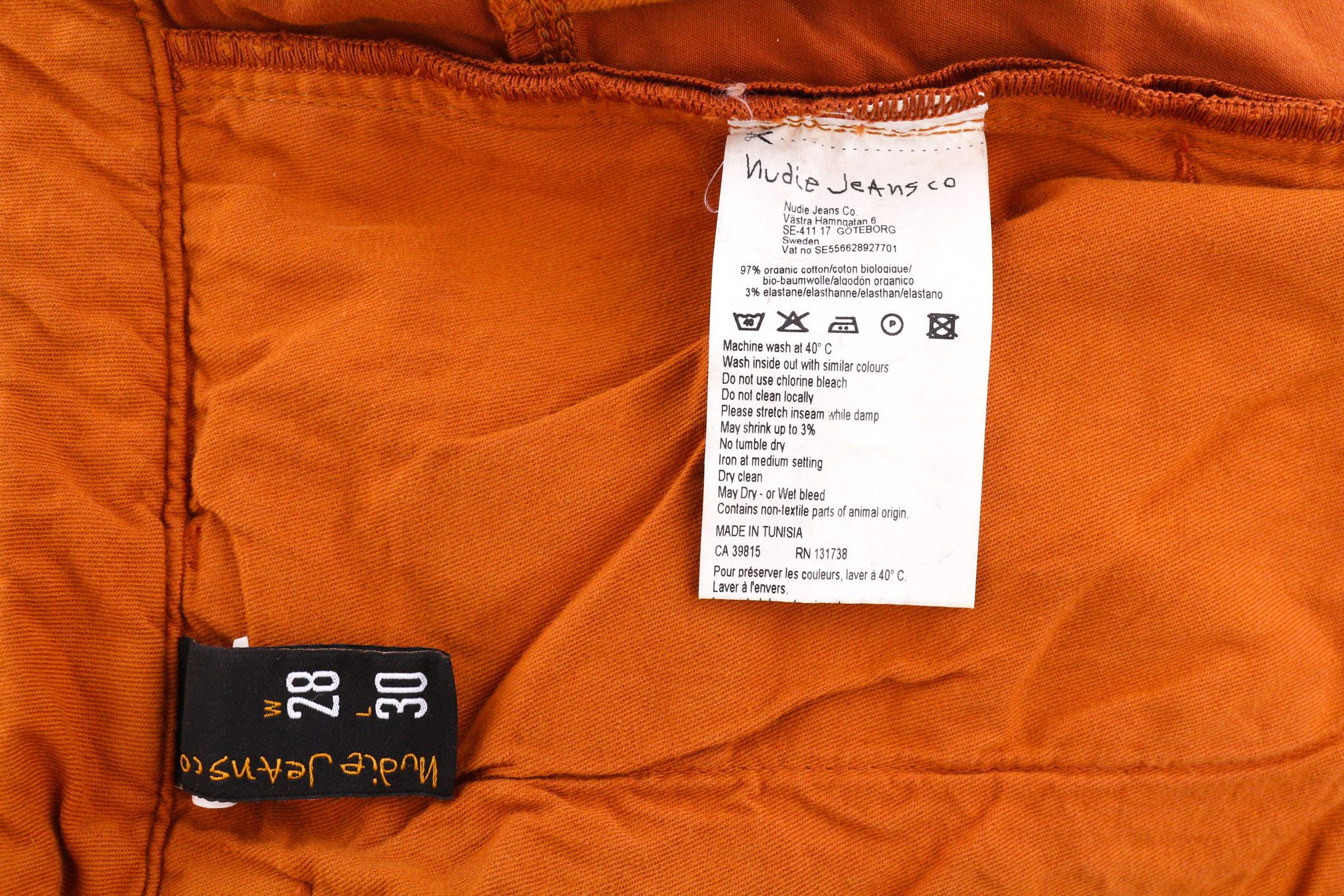 Nudie Jeans KHAKI SLIM W28/L30 Organic Warm Orange Zip Chino 82558 Size US 28 / EU 44 - 6 Thumbnail