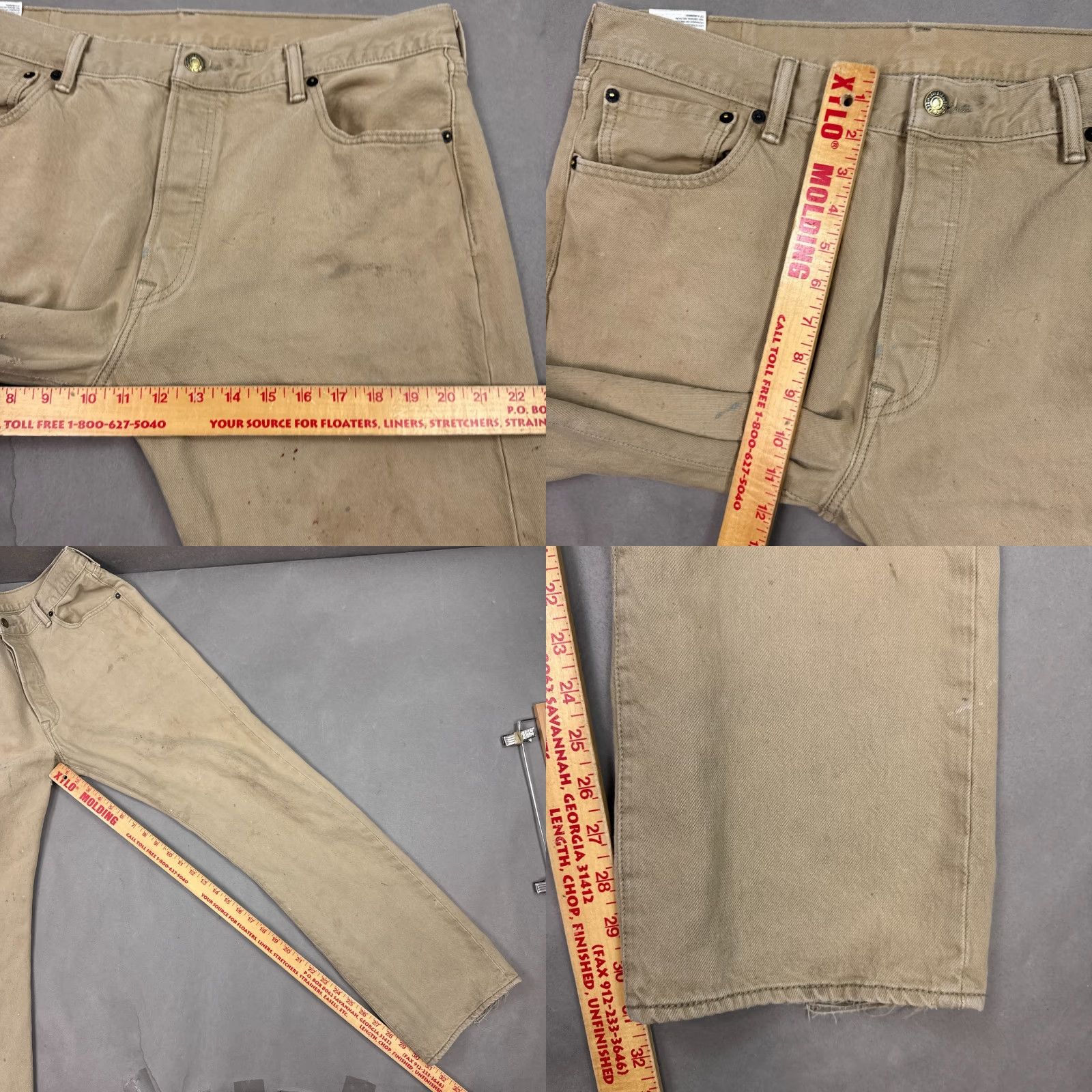 Levi's VINTAGE Levi's 501 Jeans 36x32 Beige Denim Button Fly Thrashed Workwear Distressed Stains Mens Pants 5-Pocket Denim Jeans Regular Fit Cotton Size US 36 / EU 52 - 10 Thumbnail