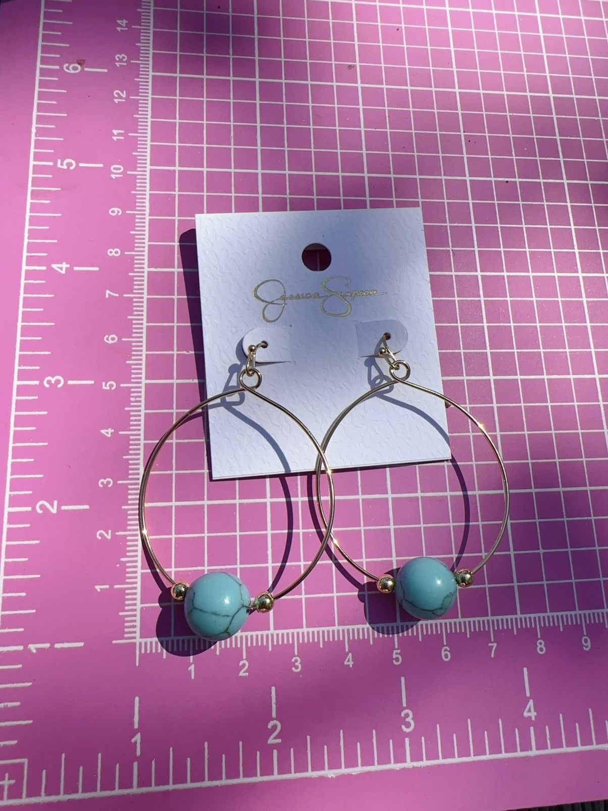 Jessica Simpson 1pc Jessica Simpson gold tone loops earrings blue / White Size ONE SIZE - 4 Thumbnail
