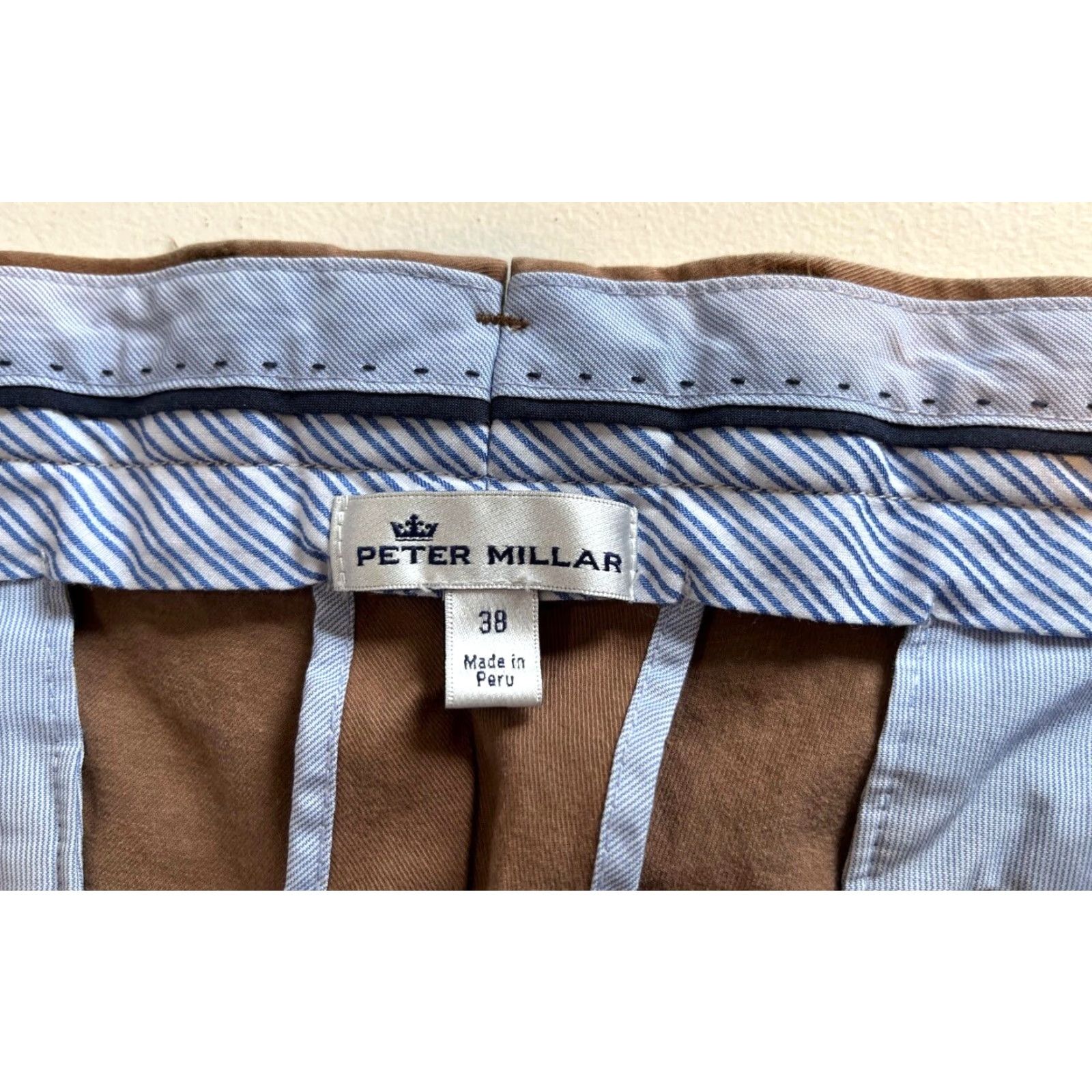Peter Millar Peter Millar Men's Flat Front Pants Sz 38x35 Twill Chino Brown Cotton Blend Regular Inseam 35in 97% Pima Cotton 3% Spandex Shorts? Size US 38 / EU 54 - 6 Thumbnail