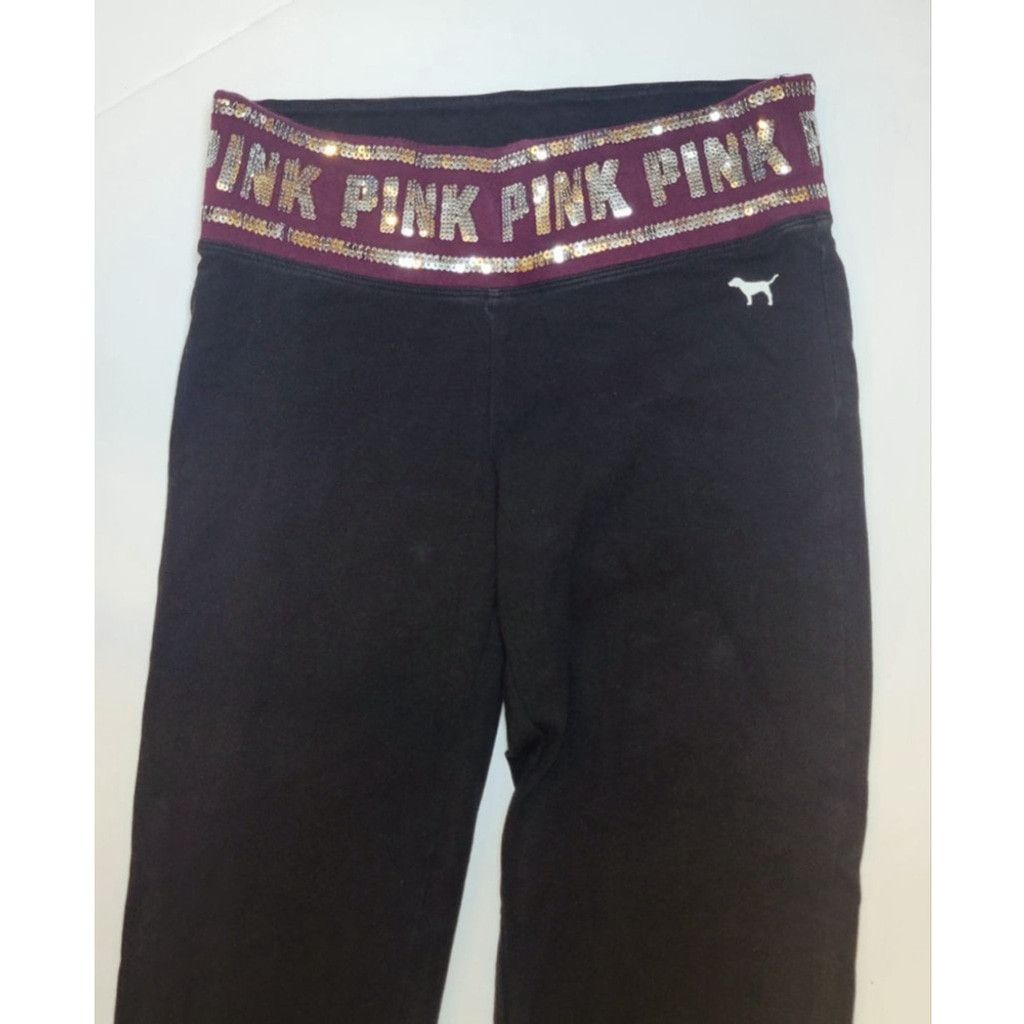 Pink Y2K PINK Victoria's Secret Black Sequin Flared Yoga Pants Size 27" / US 4 / IT 40 - 4 Thumbnail