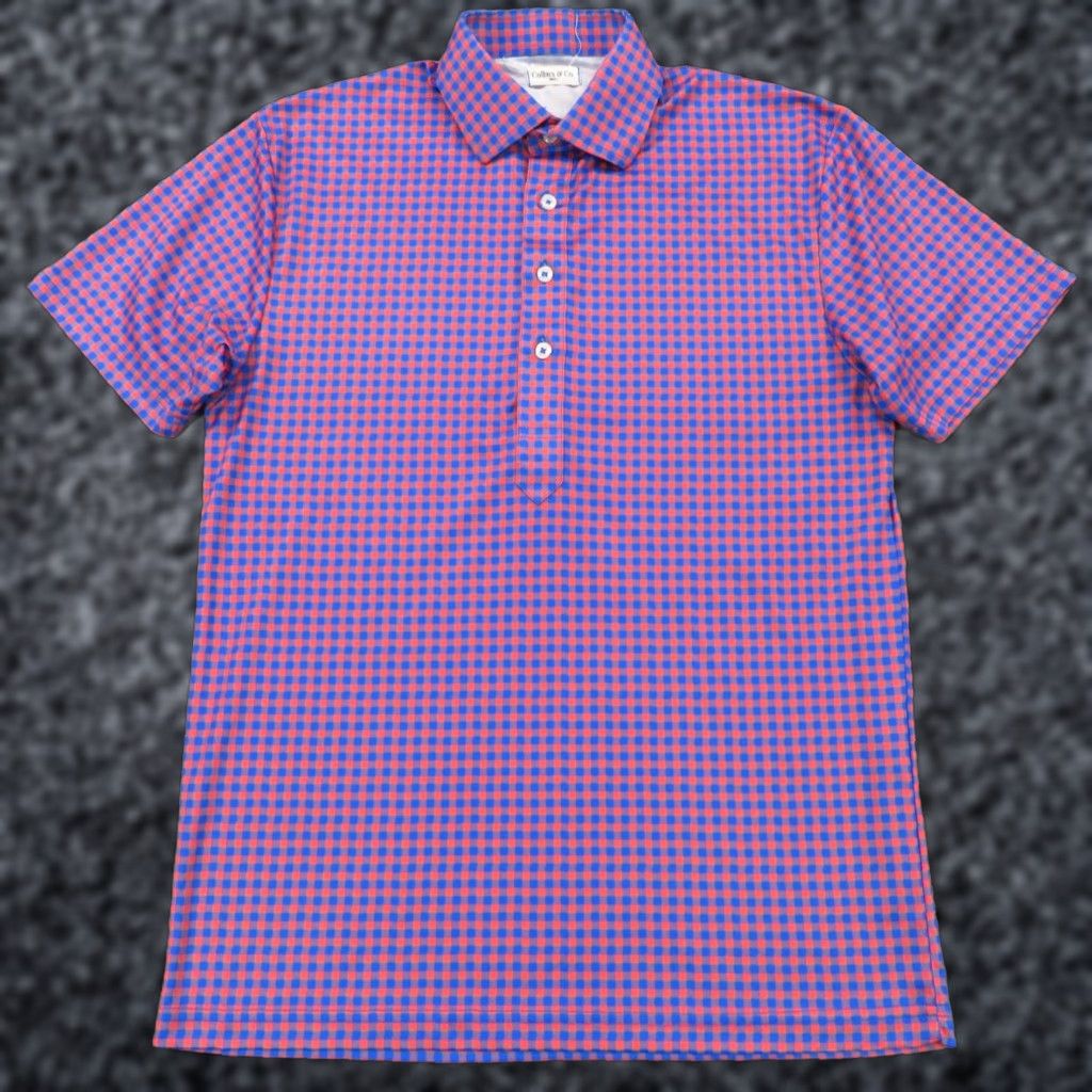 CO Collars & Co Polo Shirt Mens Blue Red Short Sleeve Collared Button-Up Gingham Check Dress Office Golf Modern Classic Size US S / EU 44-46 / 1 - 1 Thumbnail