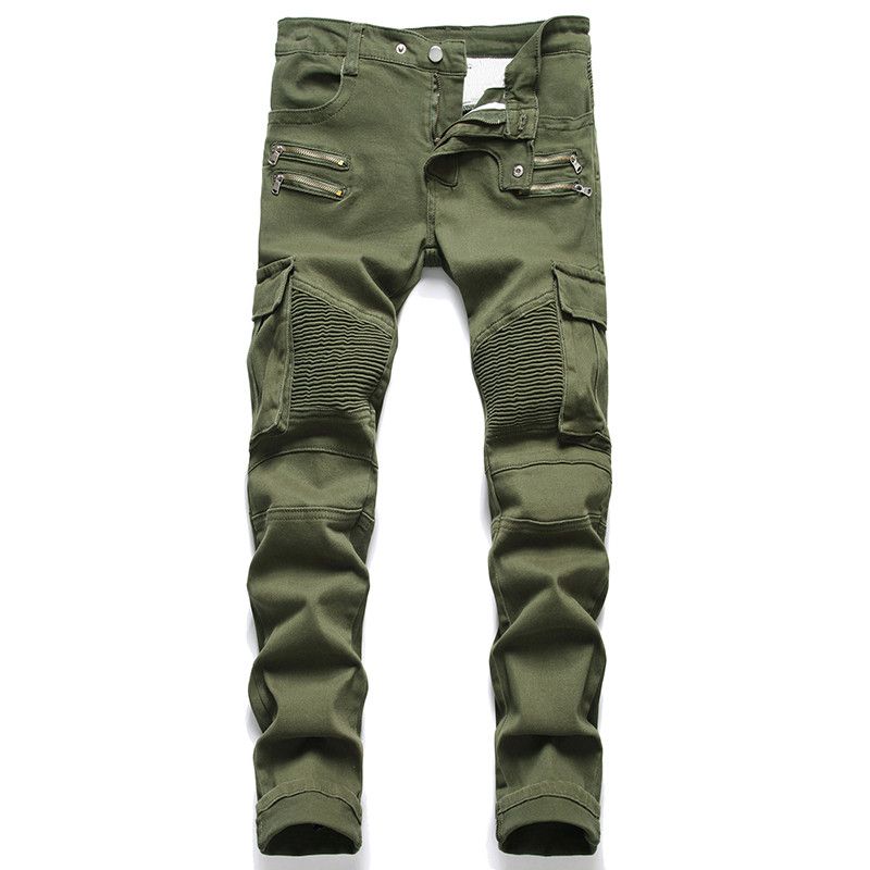 y2k cargo pockets biker straight stretch jeans for men