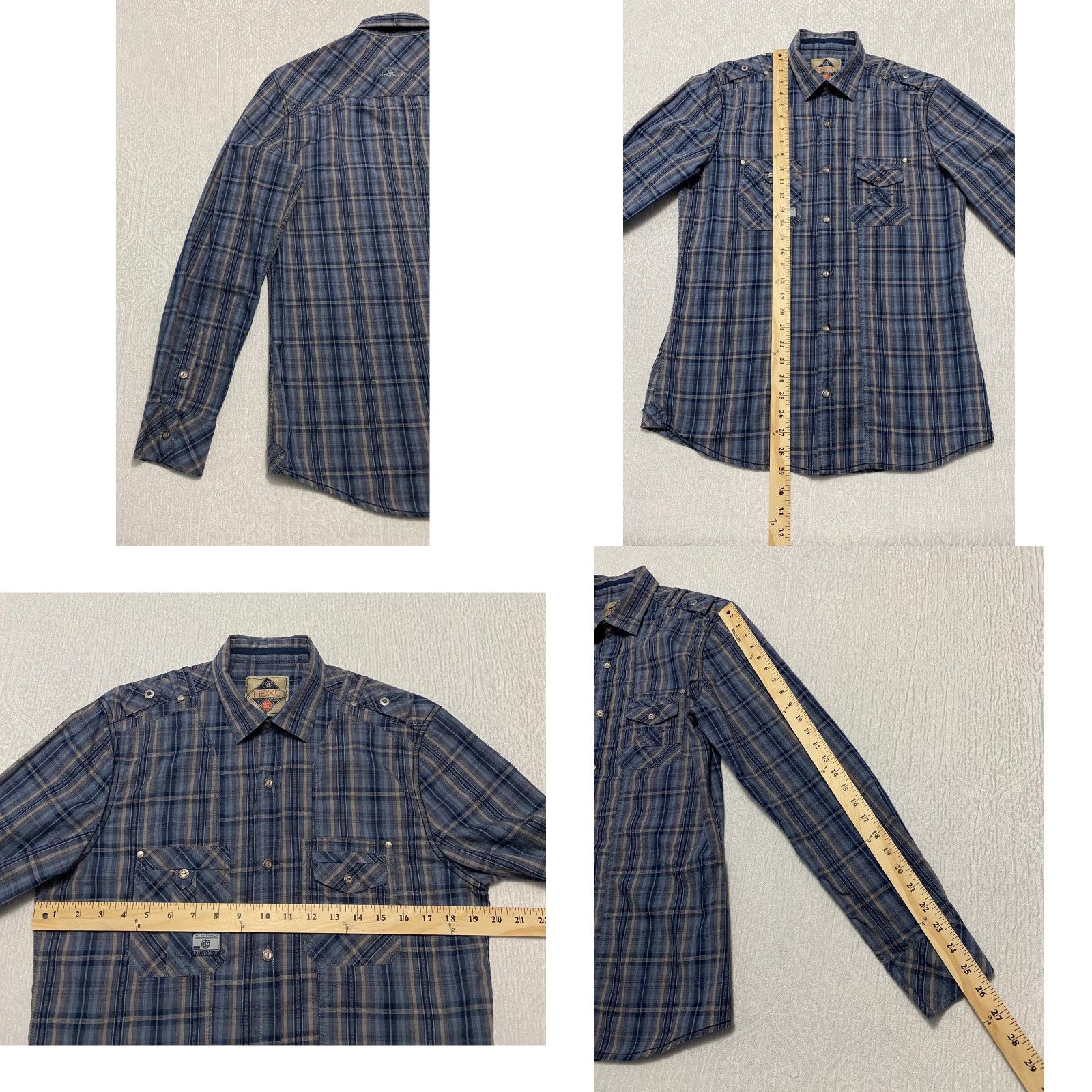 NEXT Next Men Shirt Long Sleeve Plaid Button-Up Blue M Size US M / EU 48-50 / 2 - 8 Thumbnail