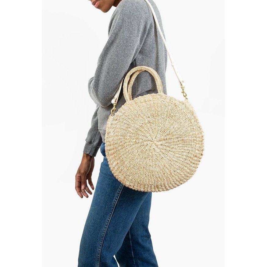 Clare V. Alice Woven Straw Round Large crossbody tote bag