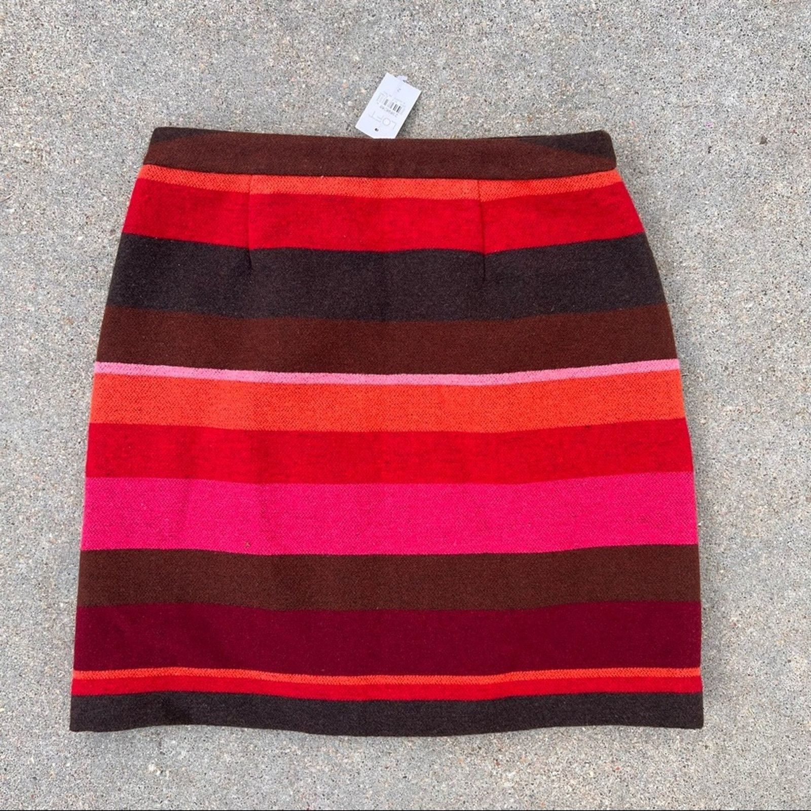 Loft Ann Taylor Loft Wool Striped Pink Red Wrap Mini Skirt 2 NWT Size 26" / US 2 / IT 38 - 3 Thumbnail