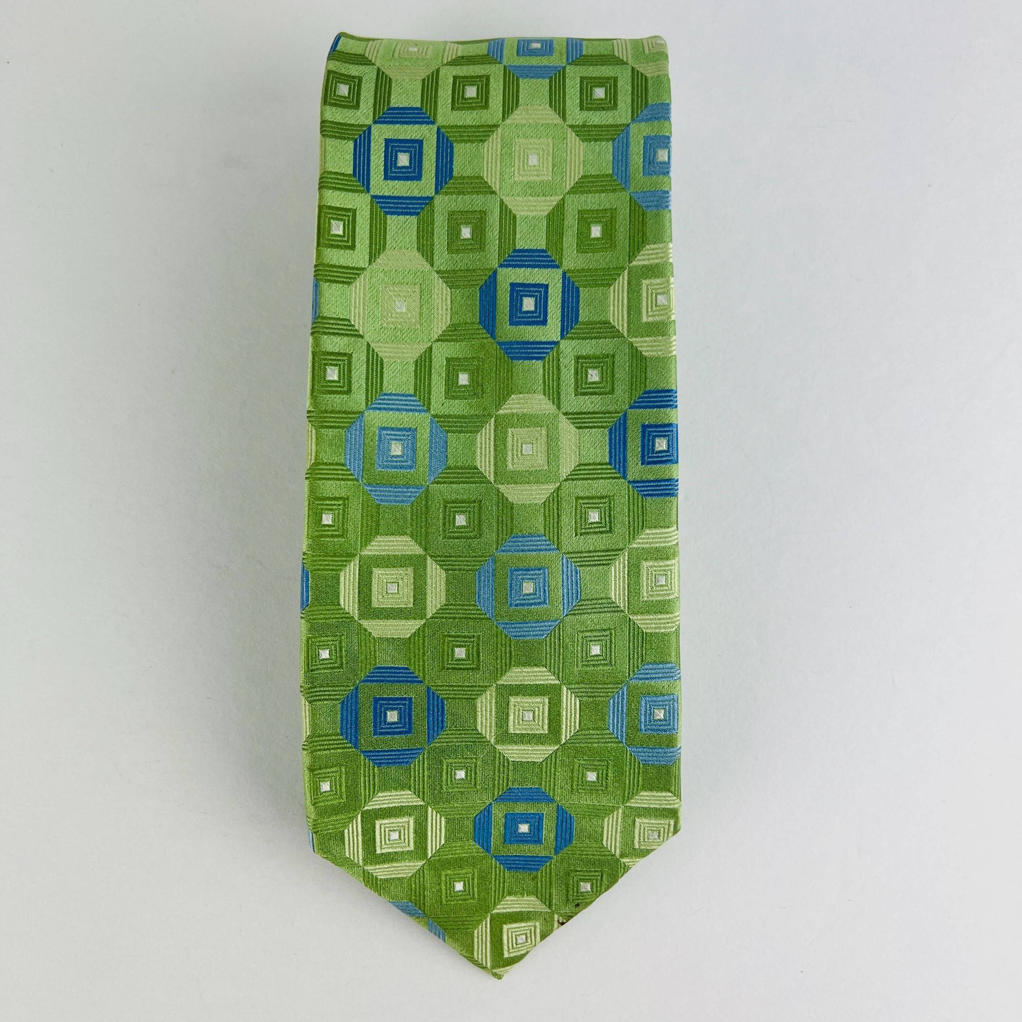 Michael Kors Michael Kors Green Geometric 100% Silk Necktie Tie Size ONE SIZE - 2 Thumbnail