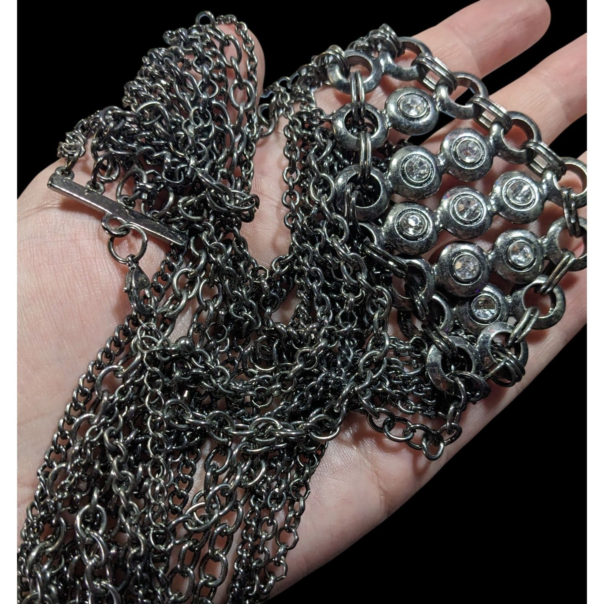 Other Glam Goth Metal Layered Chain Necklace With Rhinestone Accen Size ONE SIZE - 3 Thumbnail