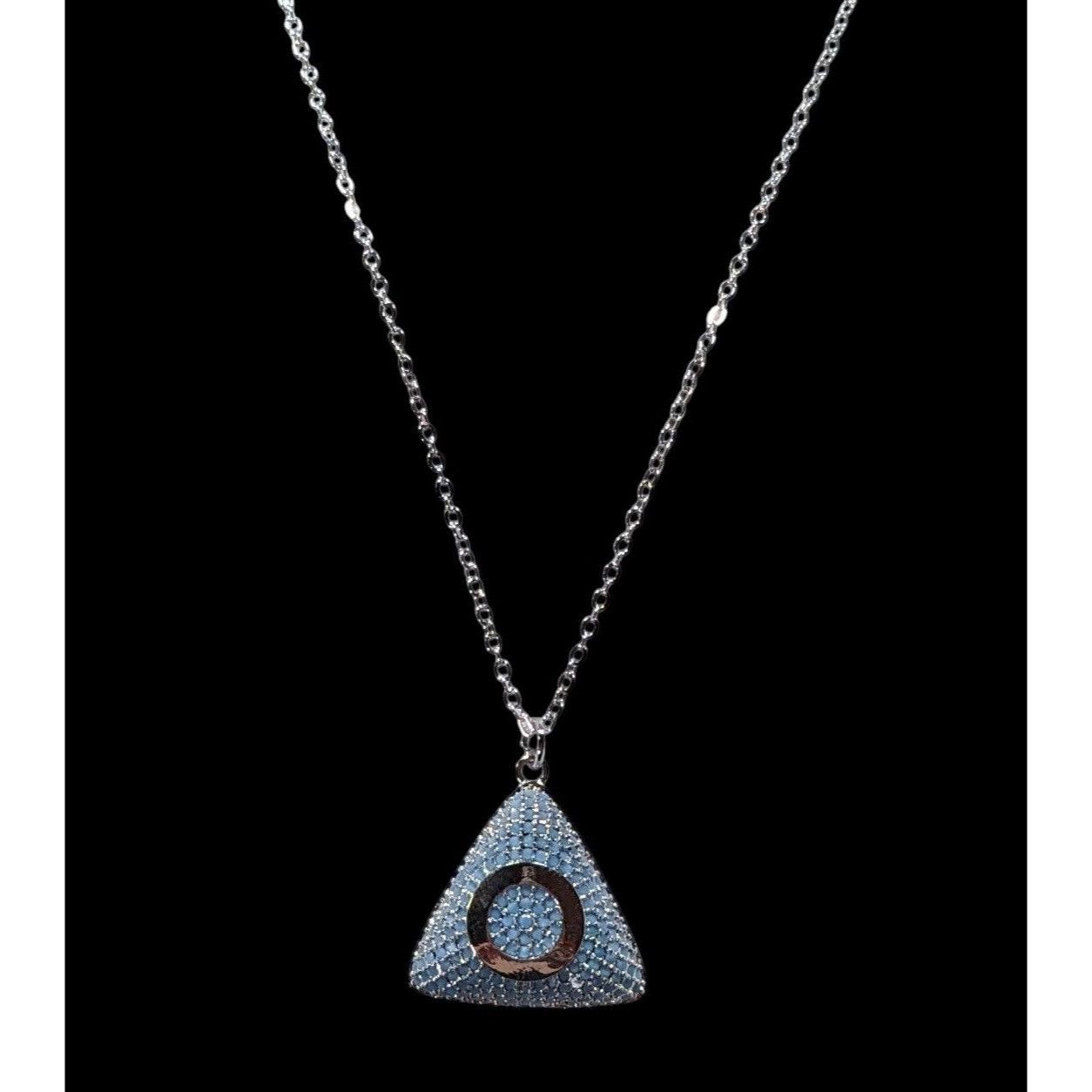 Other Blue And Silver Tone Pave Stone Triangle Pendant Necklace Size ONE SIZE - 2 Thumbnail