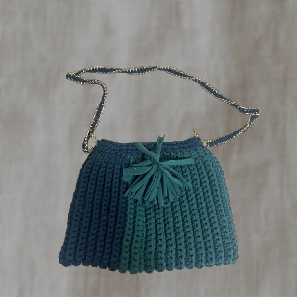 J Brand Salted Brand Knit Shoulder Bag Teal 10.5x8x1 Small Women Cotton Knit Shoulder Bag Teal Green Size ONE SIZE - 1 Thumbnail