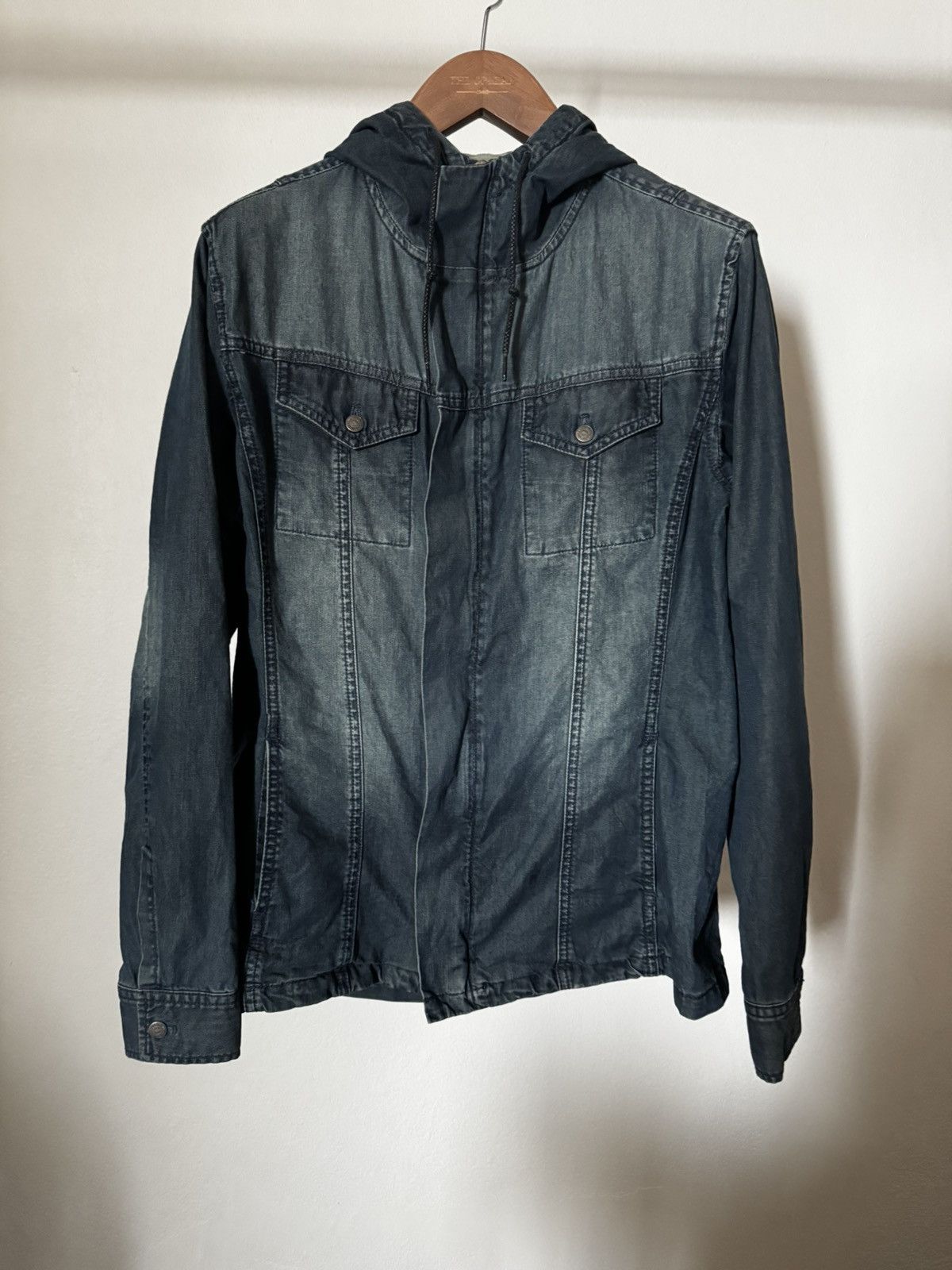 Two way zip denim hoodie jacket