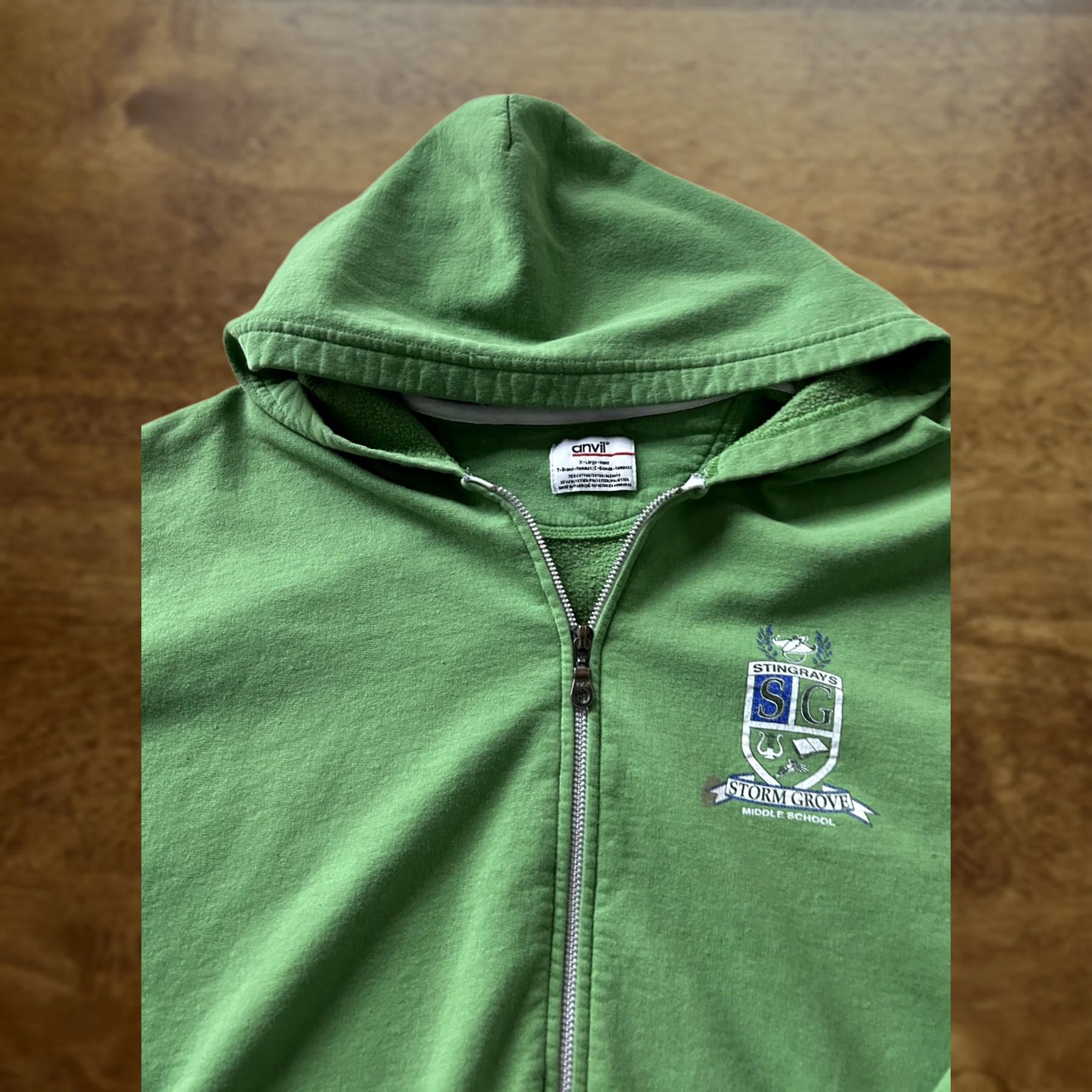 Anvil VINTAGE Anvil Hoodie Mens XL Green Storm Grove School Full Zip Sweatshirt Size US XL / EU 56 / 4 - 1 Thumbnail