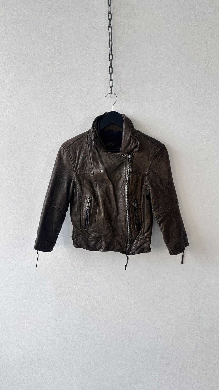 Allsaints AllSaints Worley Brown Leather Moto Jacket Cropped Archive Size M / US 6-8 / IT 42-44 - 10 Thumbnail
