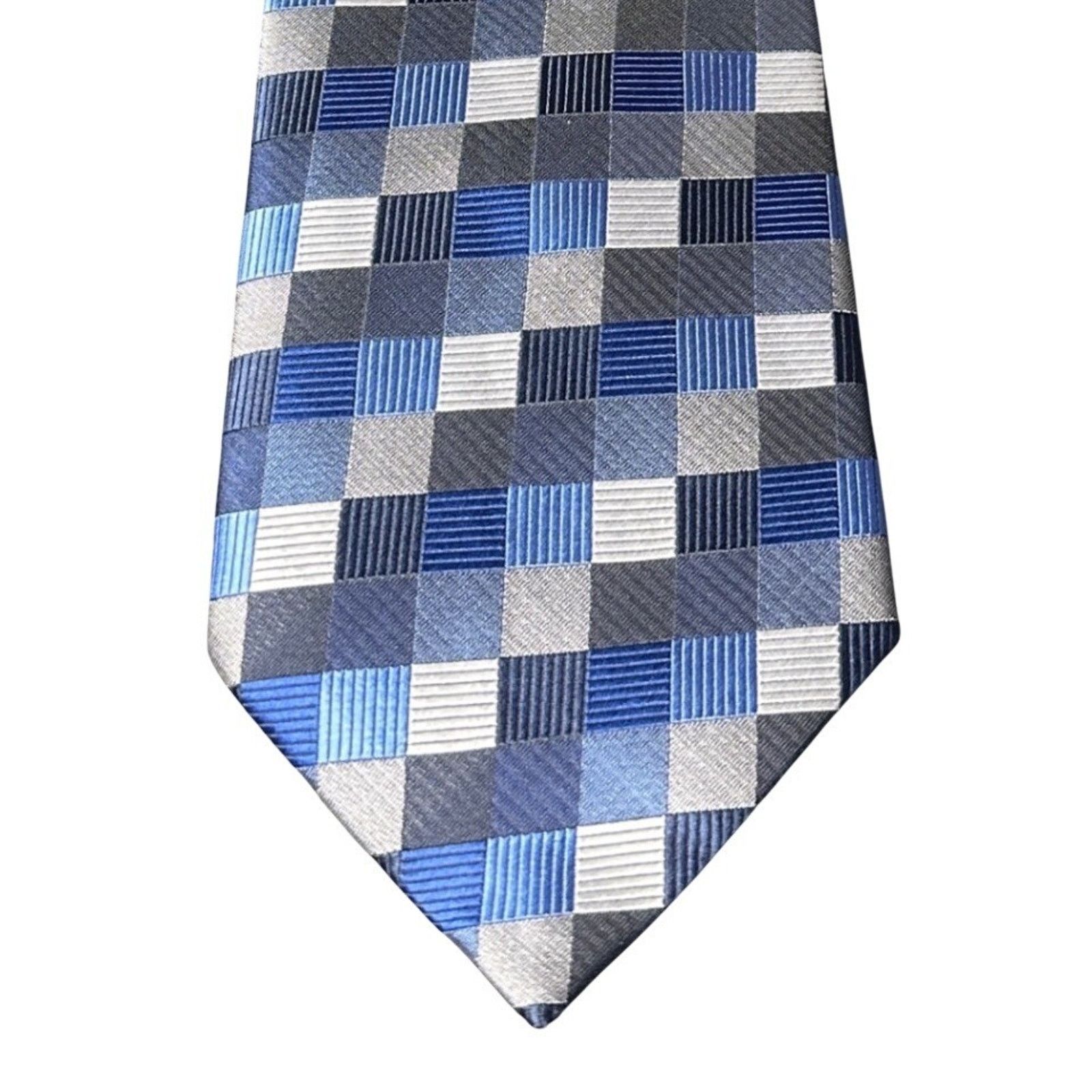 Bergamo New York Bergamo New York Mens Blue Grey Plaid Silk Necktie Tie Size ONE SIZE - 3 Thumbnail