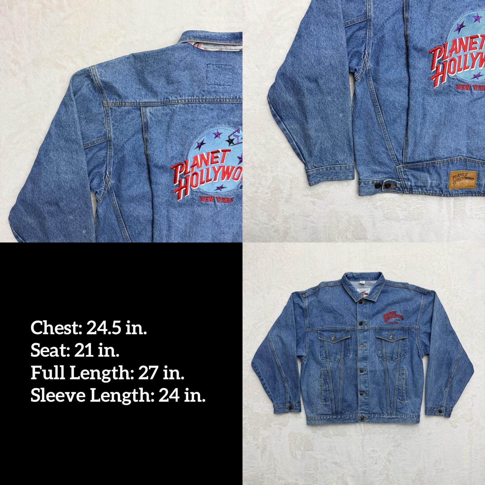 Planet Hollywood VINTAGE Planet Hollywood Jacket Mens XL Blue Denim Embroidered 90s City New York Bomber Jacket Size US XL / EU 56 / 4 - 8 Thumbnail