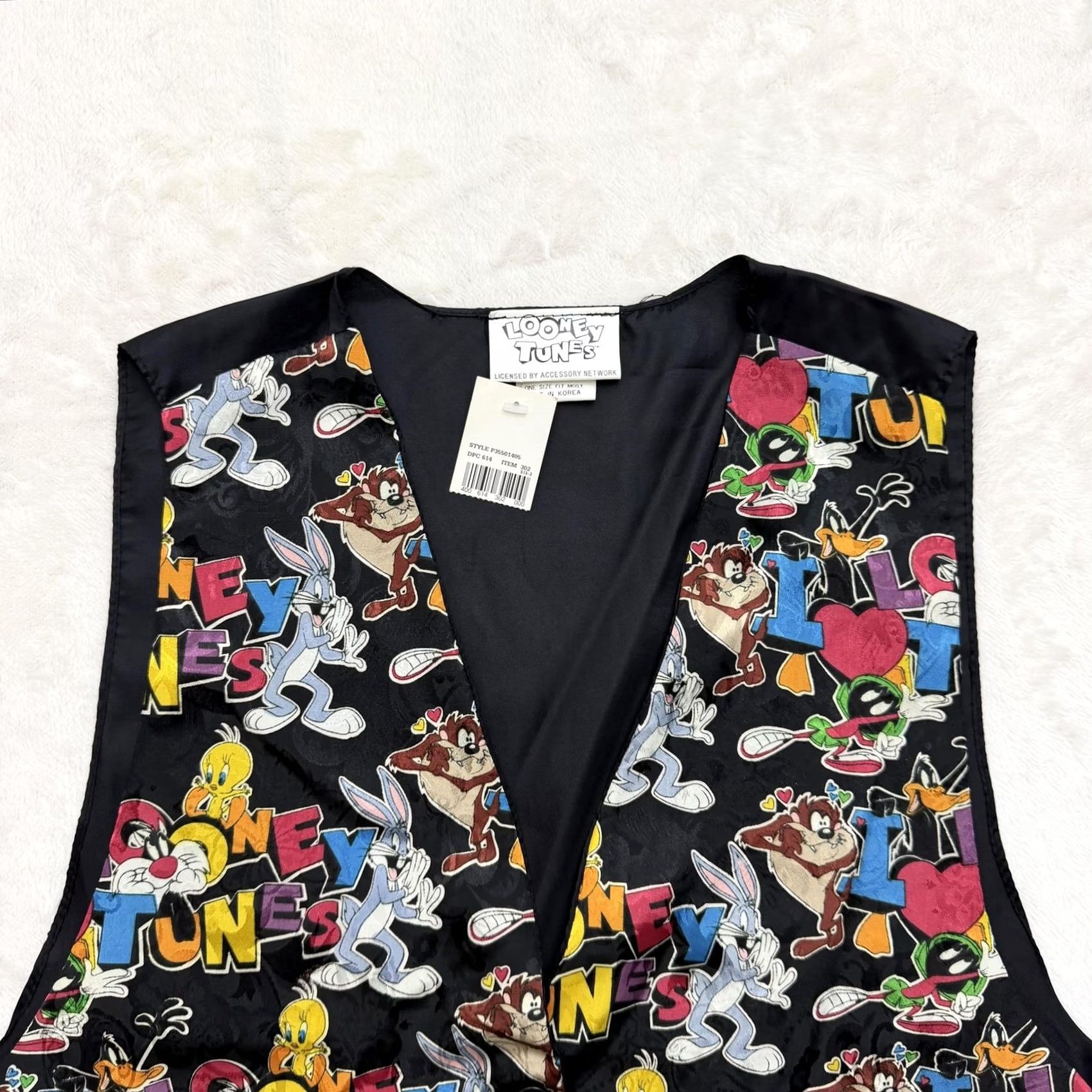 Disney VINTAGE Looney Tunes Vest Mens One Size Black Cartoon Characters Novelty 90s Size US M / EU 48-50 / 2 - 2 Thumbnail