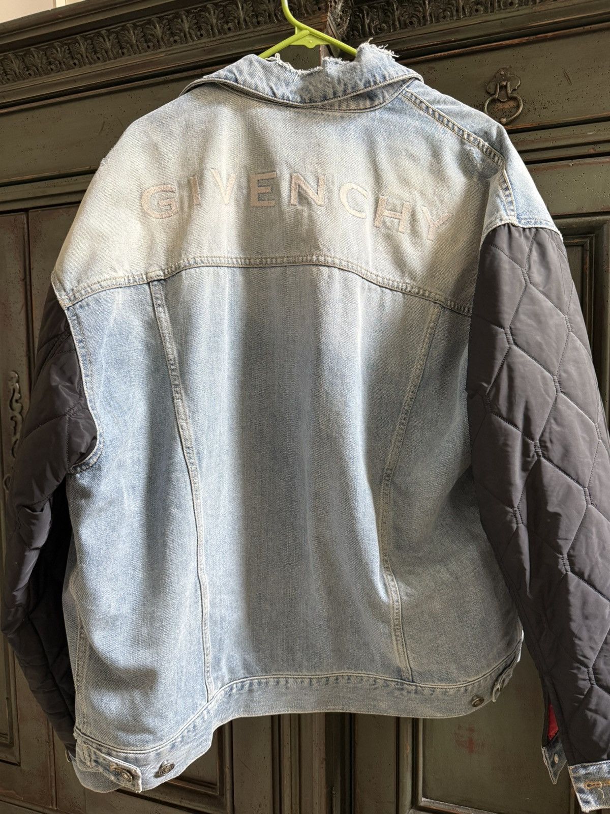 Givenchy Givenchy FW16 Hybrid Distressed Denim Jacket Quilted Sleeves Size US XL / EU 56 / 4 - 6 Thumbnail