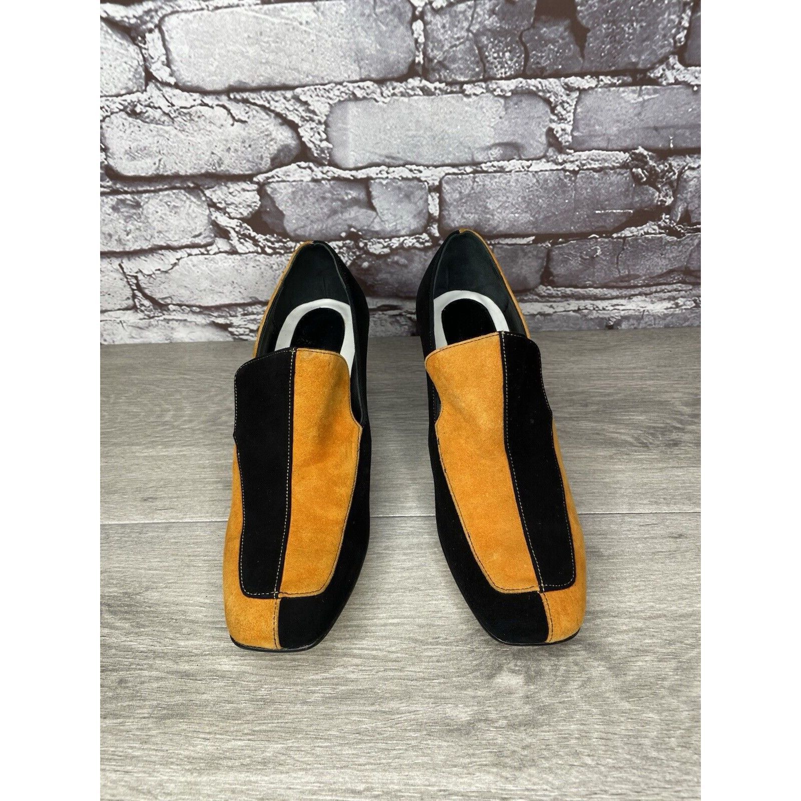 DORA TEYMUR DORATEYMUR Marigold Suede Black Leather Split Designer Mule Size US 7.5 / IT 37.5 - 2 Thumbnail