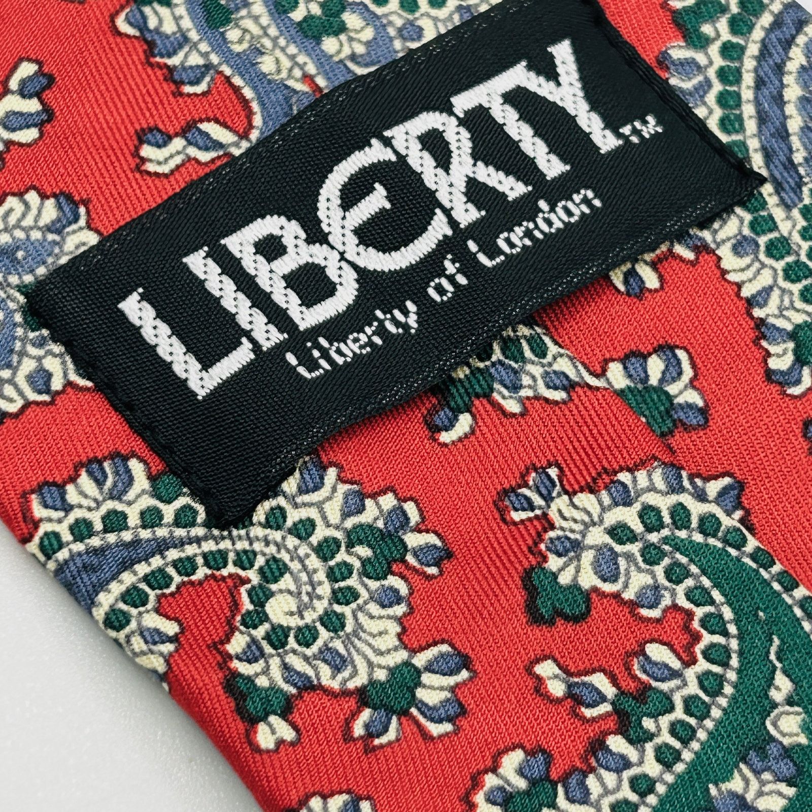 Liberty Vintage 80s Red Blue Green Paisley Silk Necktie Size ONE SIZE - 4 Thumbnail